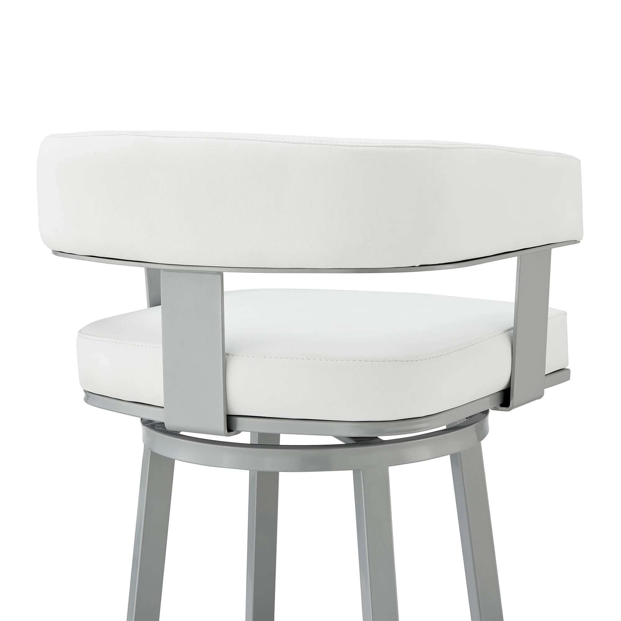 38" White Faux Leather And Iron Swivel Low Back Bar Height Chair By Homeroots - Image 8