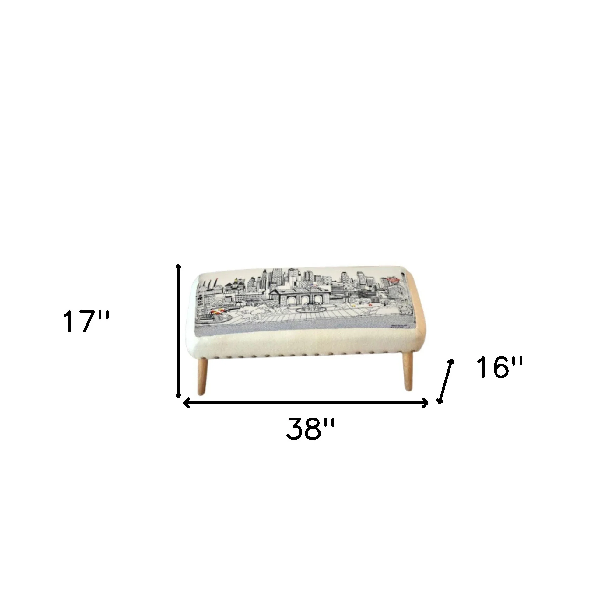 38" White Kansas City Daylight Skyline Embroidered Ottoman By Homeroots - Image 2