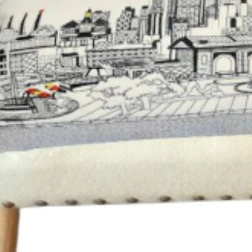 38" White Kansas City Daylight Skyline Embroidered Ottoman By Homeroots - Image 3