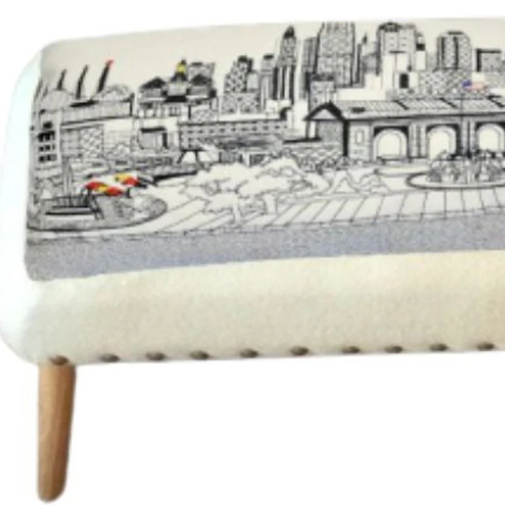 38" White Kansas City Daylight Skyline Embroidered Ottoman By Homeroots - Image 4