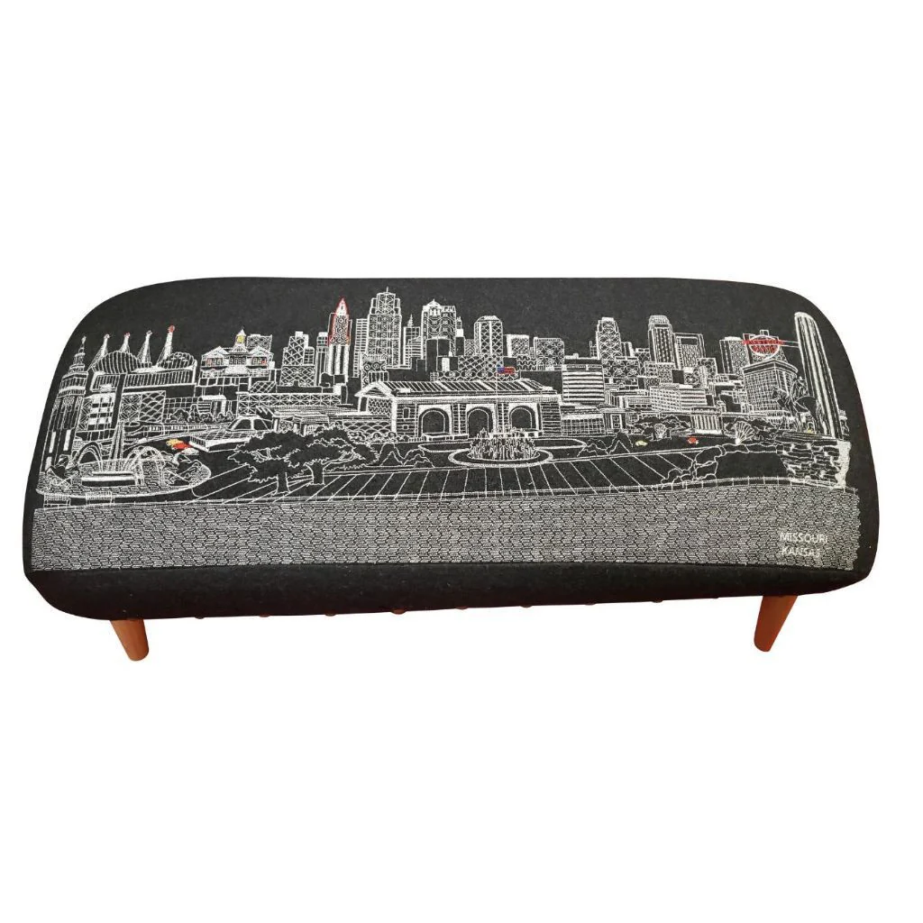38" White Kansas City Daylight Skyline Embroidered Ottoman By Homeroots - Image 5