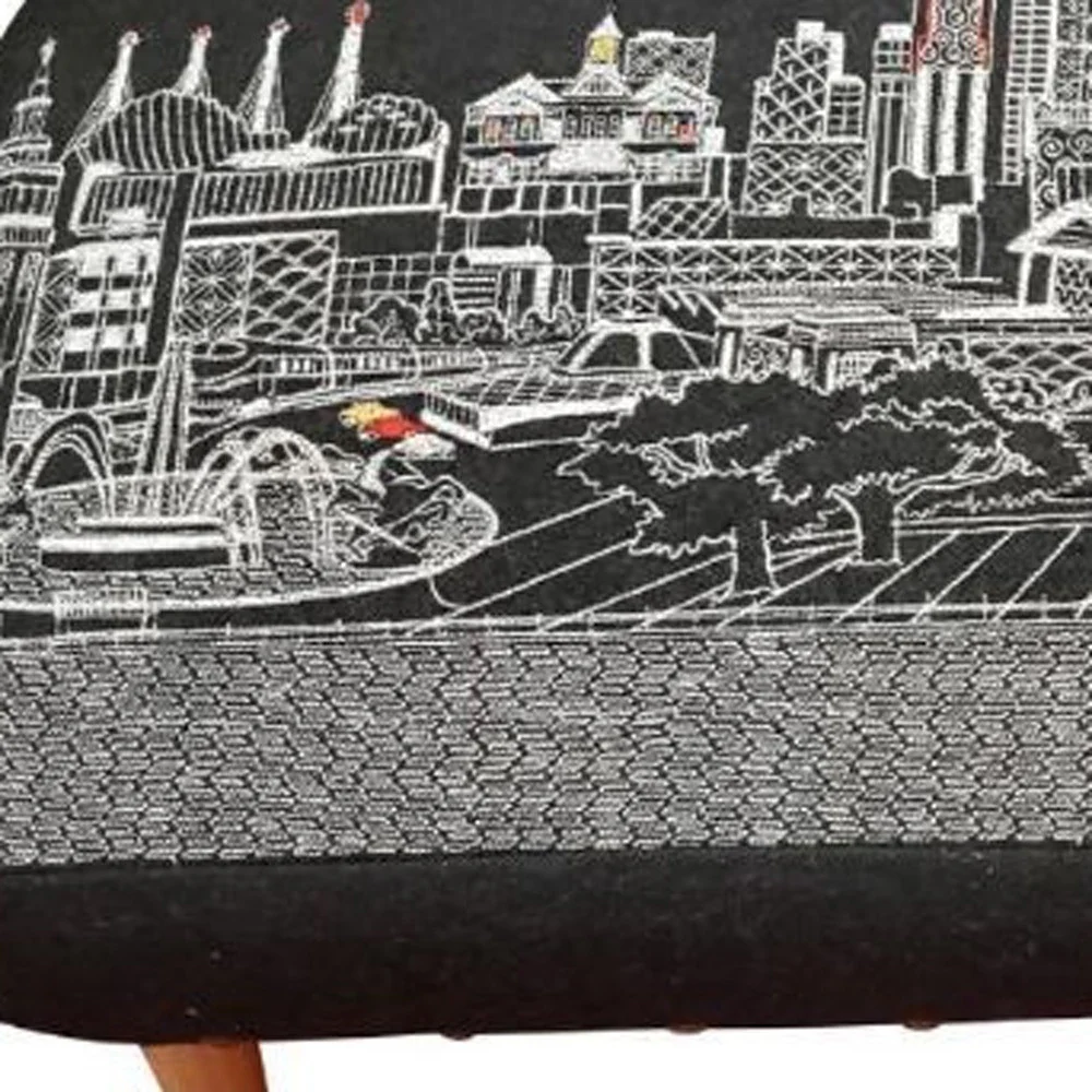 38" White Kansas City Daylight Skyline Embroidered Ottoman By Homeroots - Image 7