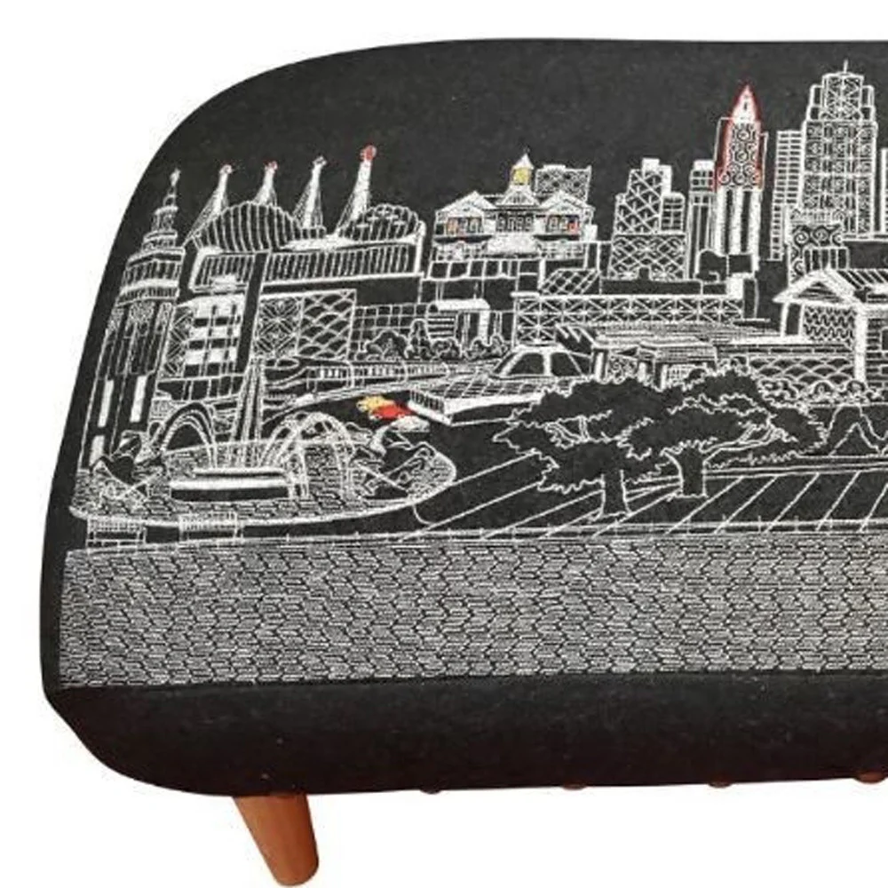 38" White Kansas City Daylight Skyline Embroidered Ottoman By Homeroots - Image 8