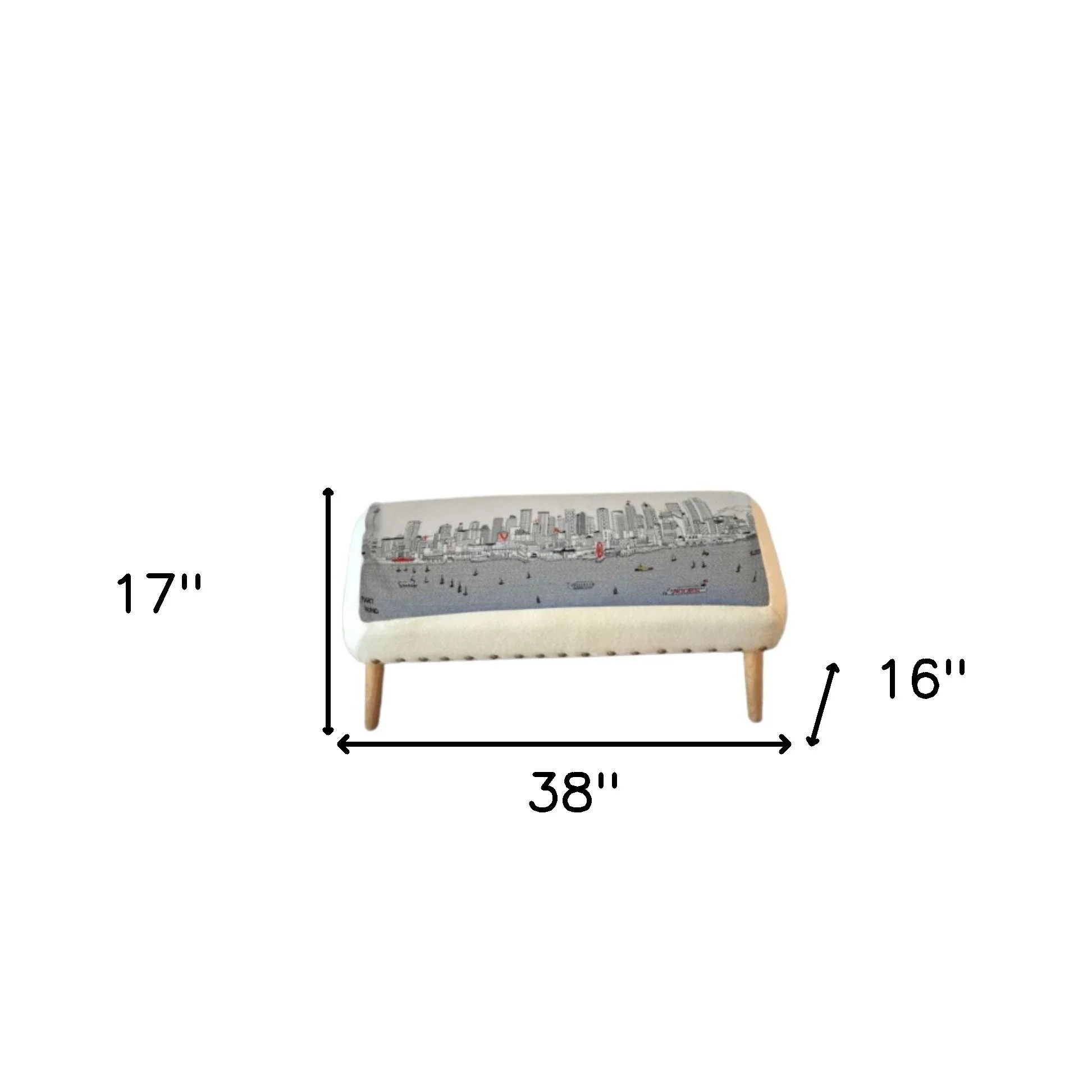 38" White Seattle Daylight Skyline Embroidered Ottoman By Homeroots - Image 2
