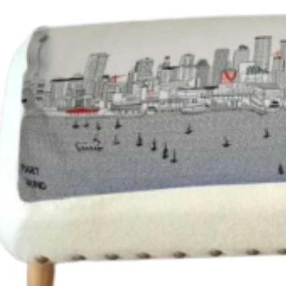 38" White Seattle Daylight Skyline Embroidered Ottoman By Homeroots - Image 3