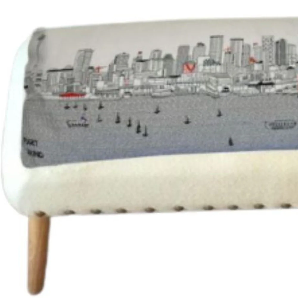 38" White Seattle Daylight Skyline Embroidered Ottoman By Homeroots - Image 4