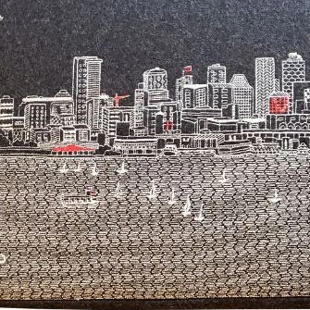 38" White Seattle Daylight Skyline Embroidered Ottoman By Homeroots - Image 7