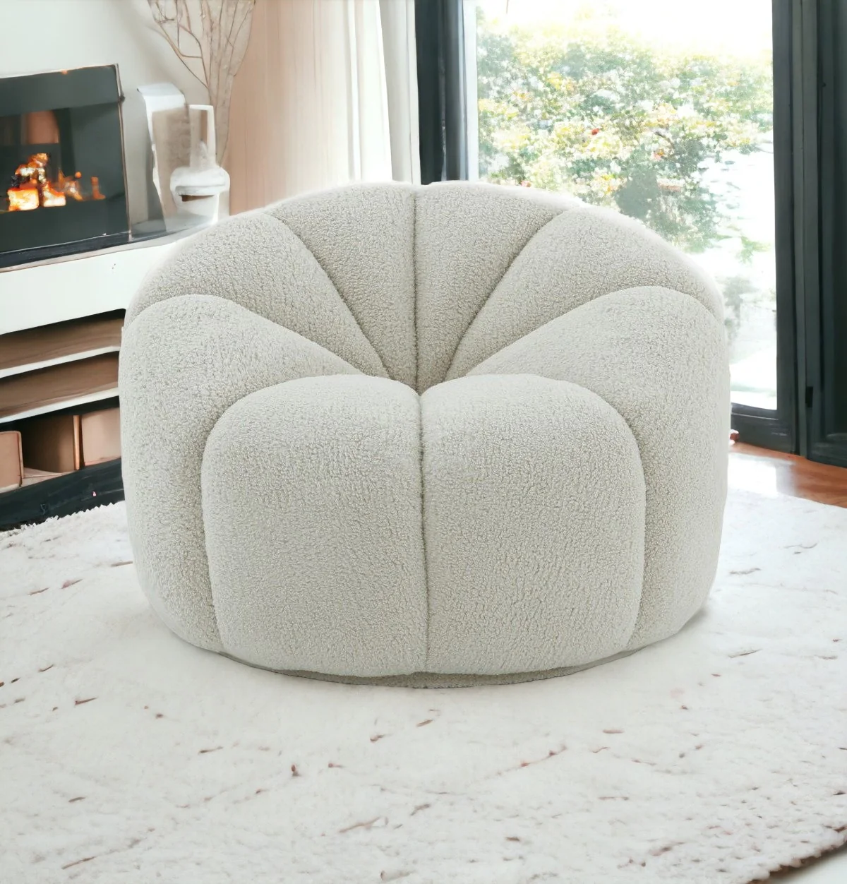38" White Sherpa Lounge Chair By Homeroots - Image 2