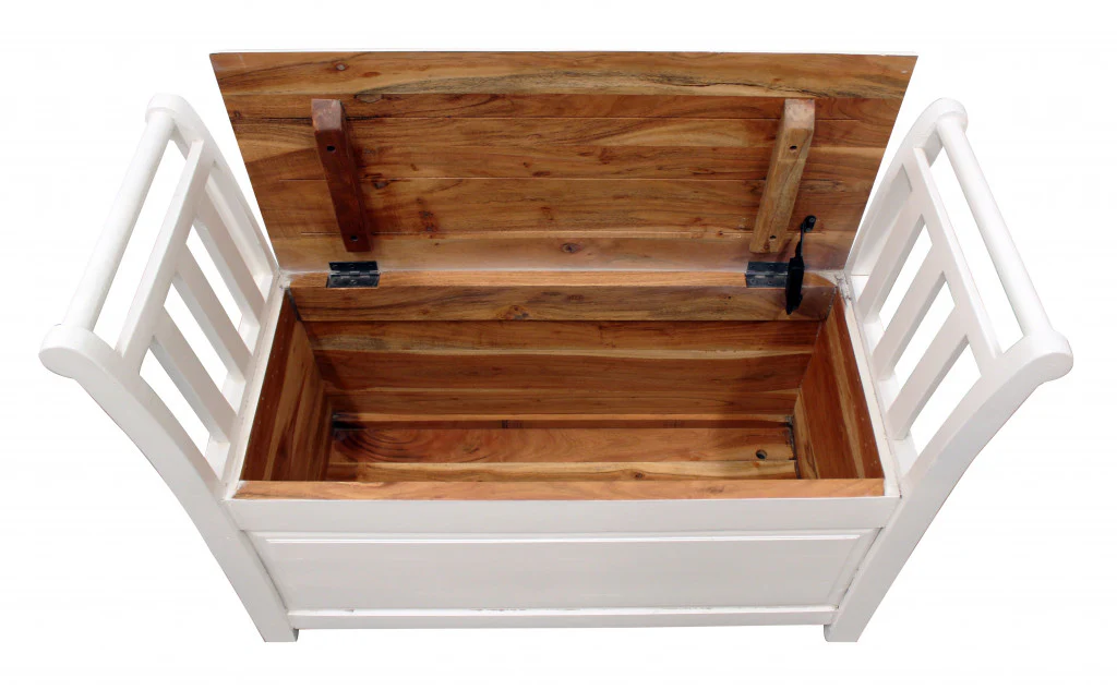 38" White Solid Wood Entryway Bench With Flip Top and High Sides By Homeroots - Image 3
