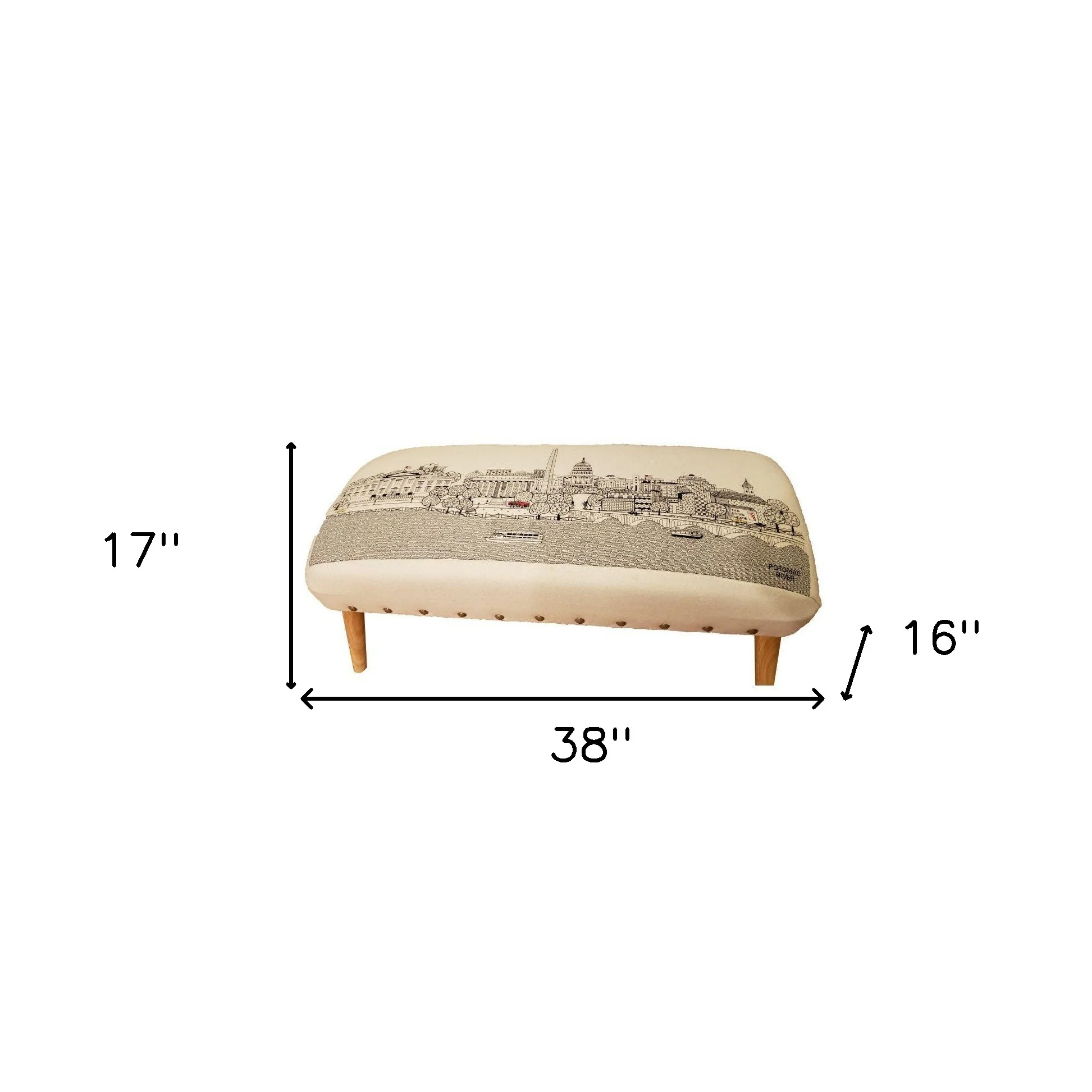 38" White Washington DC Daylight Skyline Embroidered Ottoman By Homeroots - Image 2
