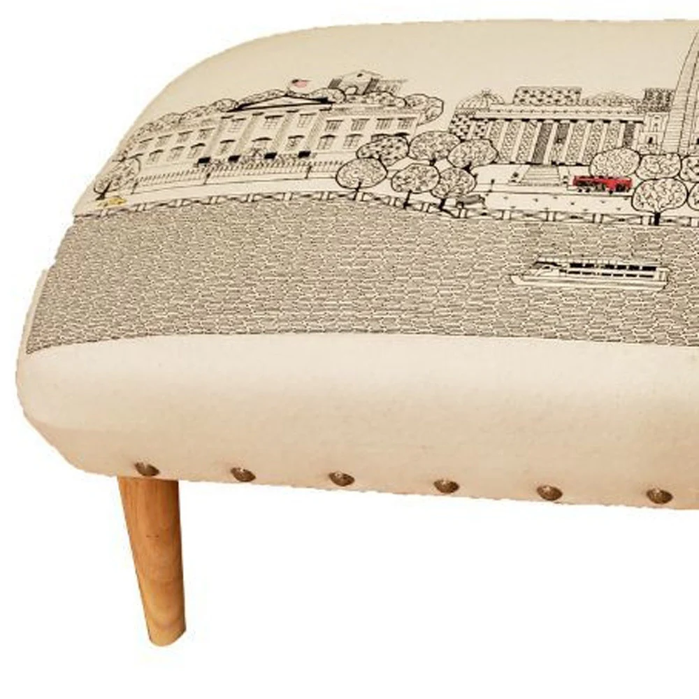 38" White Washington DC Daylight Skyline Embroidered Ottoman By Homeroots - Image 4