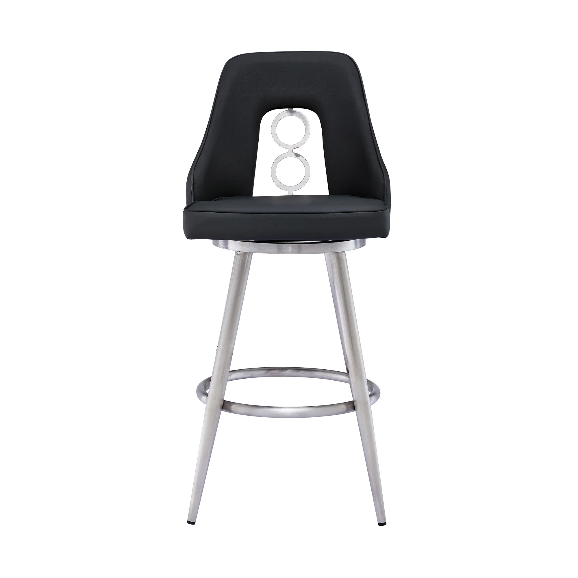 39" Black Faux Leather And Iron Swivel Counter Height Bar Chair By Homeroots - Image 2