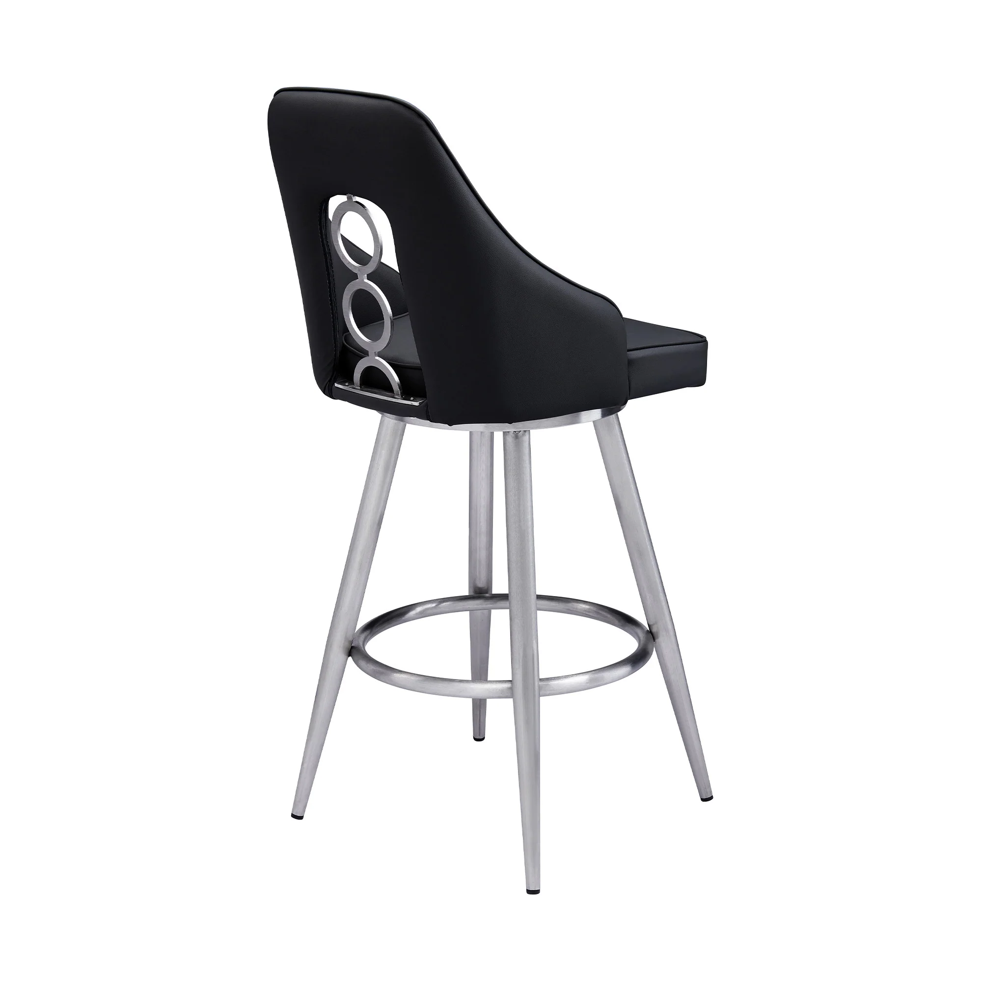 39" Black Faux Leather And Iron Swivel Counter Height Bar Chair By Homeroots - Image 3