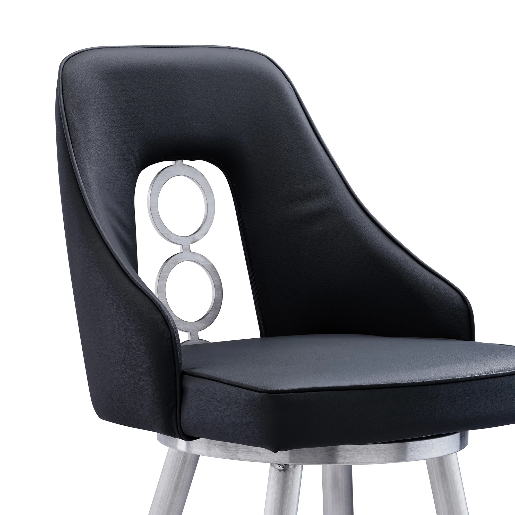39" Black Faux Leather And Iron Swivel Counter Height Bar Chair By Homeroots - Image 5