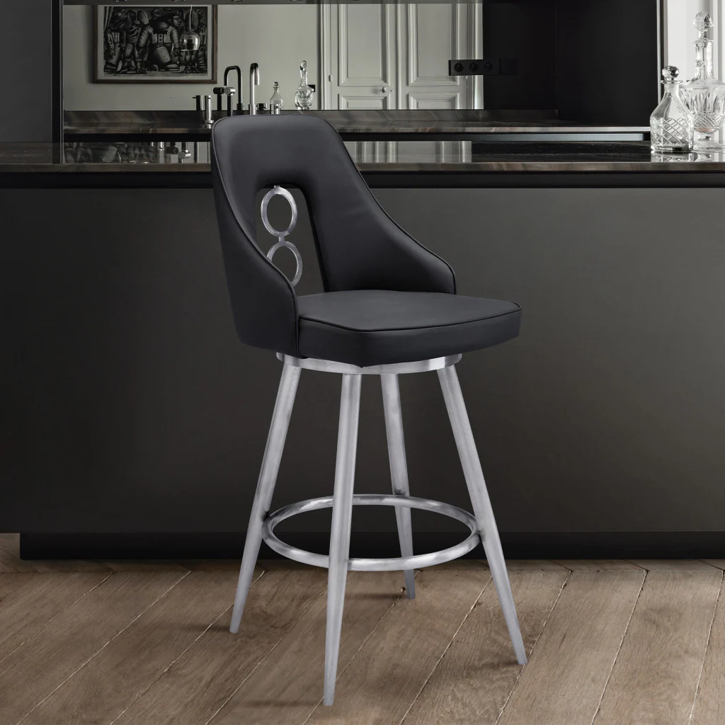 39" Black Faux Leather And Iron Swivel Counter Height Bar Chair By Homeroots - Image 9