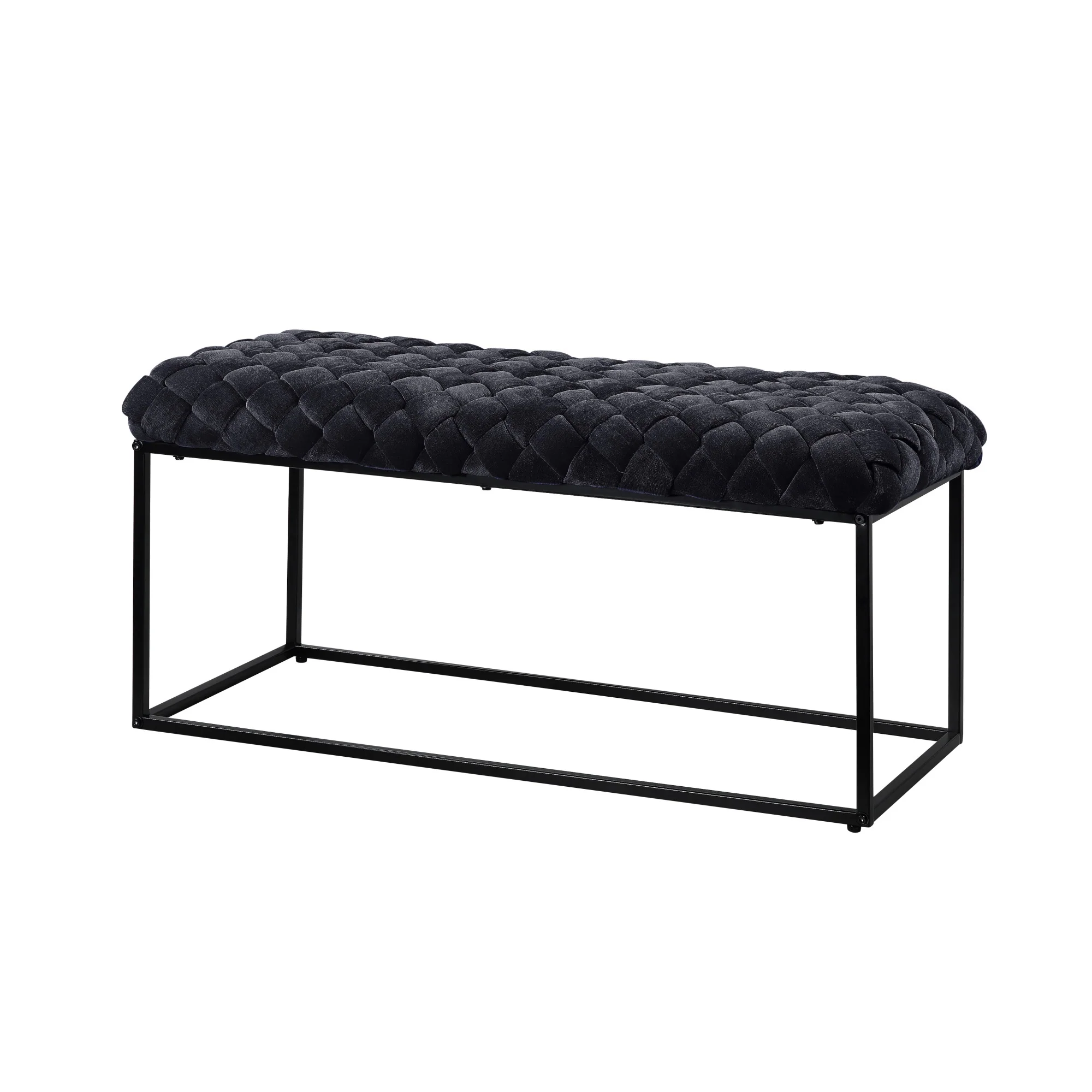 39" Black Upholstered Velvet Bench By Homeroots - Image 2