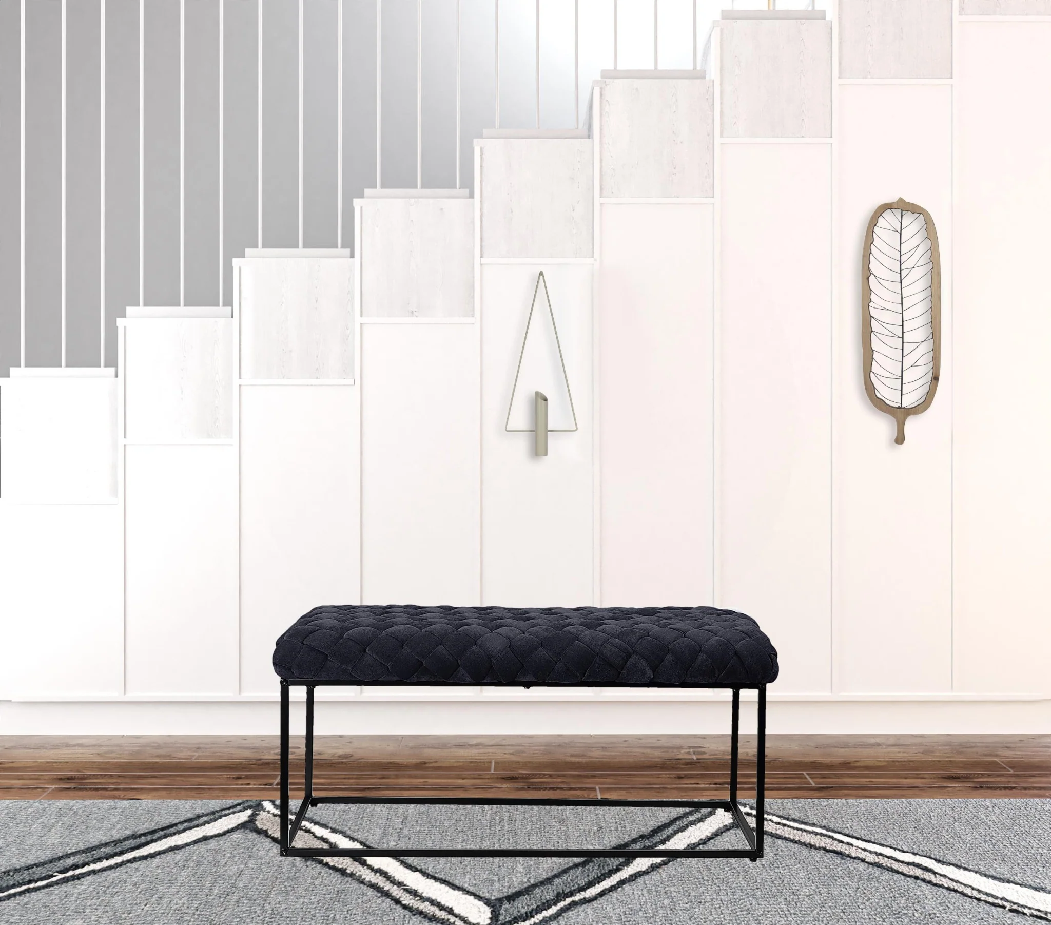 39" Black Upholstered Velvet Bench By Homeroots - Image 4