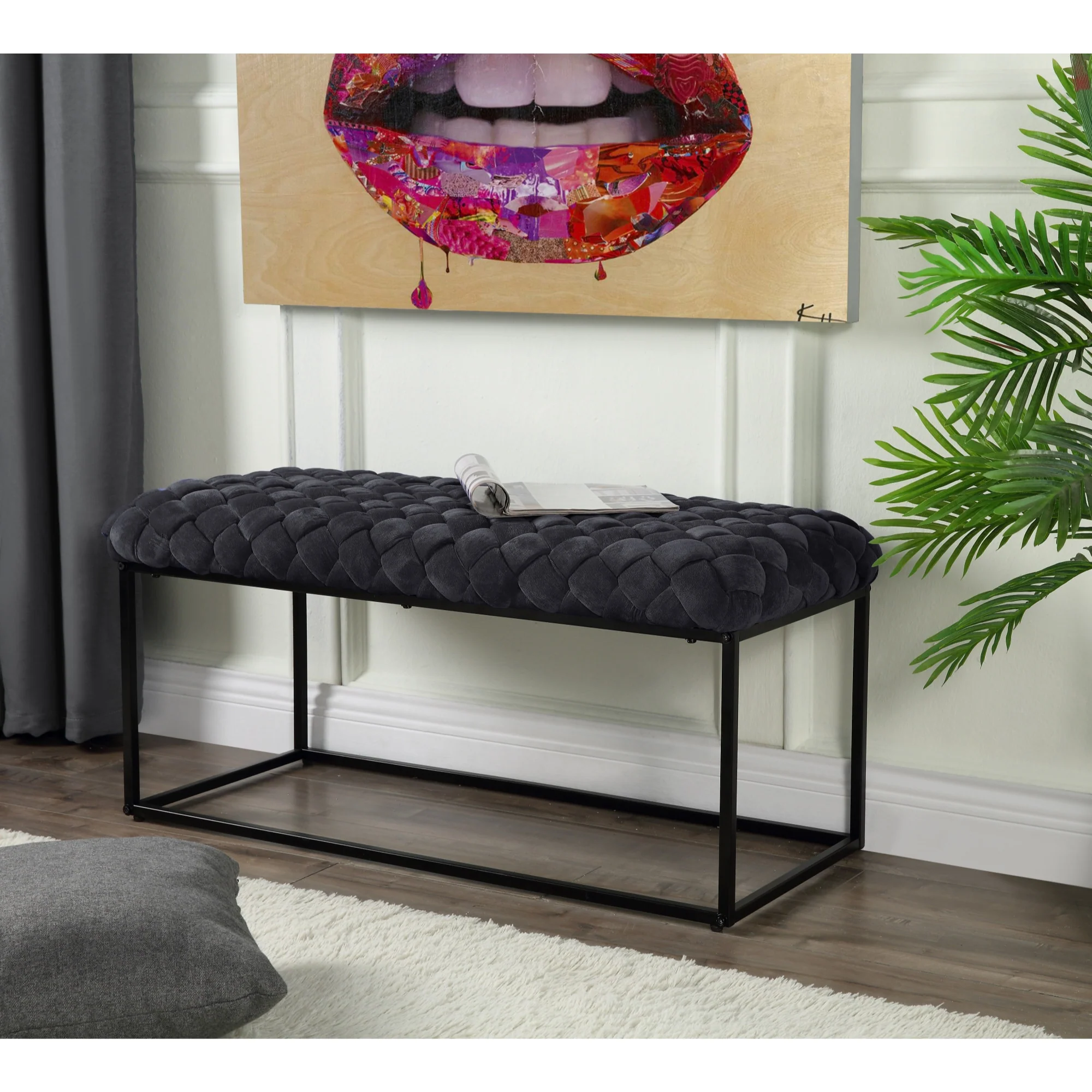 39" Black Upholstered Velvet Bench By Homeroots - Image 7