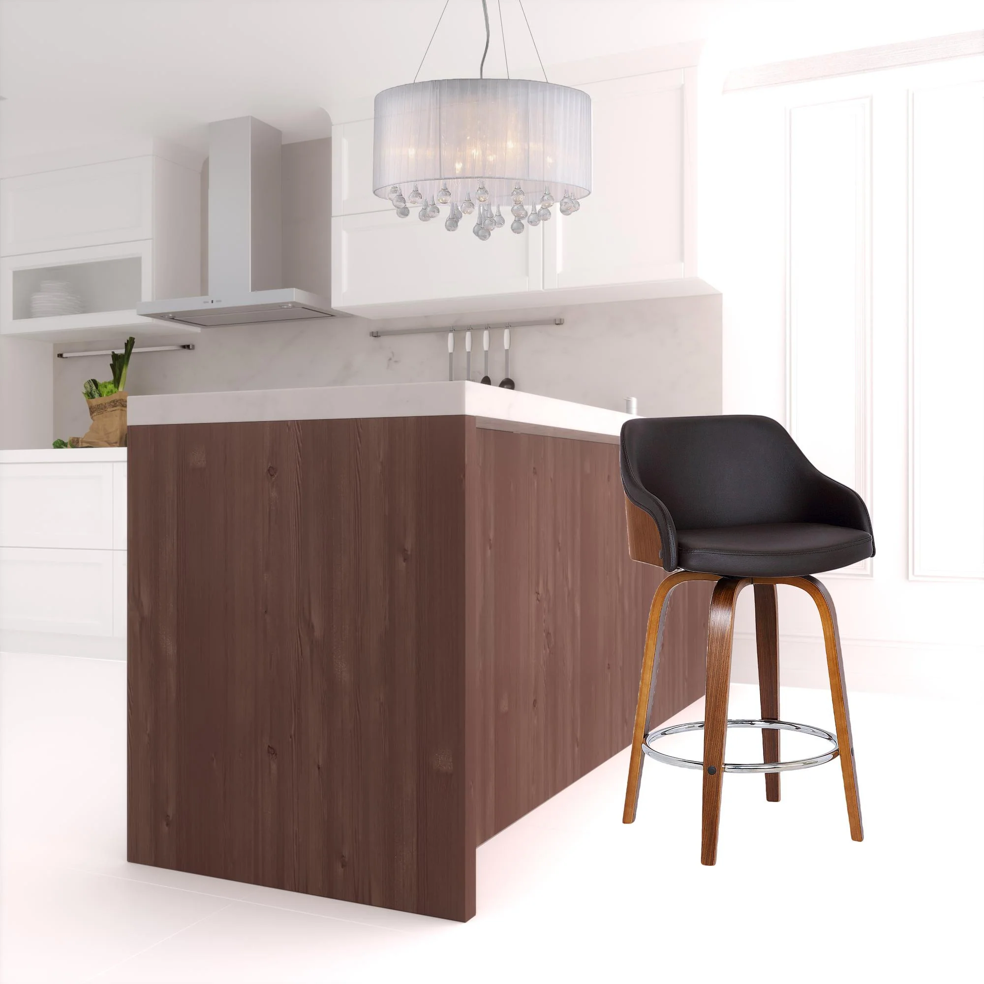 39" Brown Iron Swivel Low Back Bar Height Chair With Footrest By Homeroots - Image 6