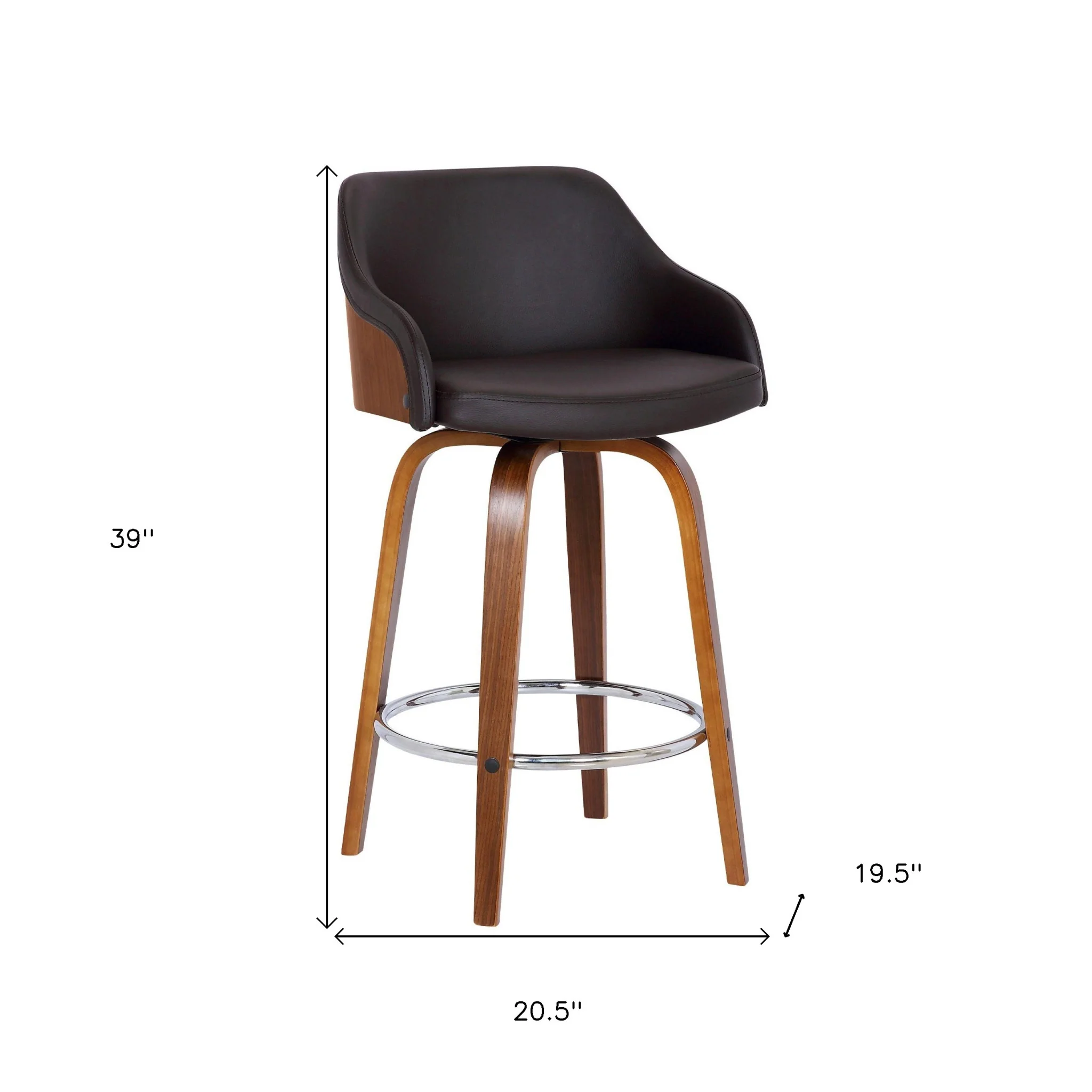 39" Brown Iron Swivel Low Back Bar Height Chair With Footrest By Homeroots - Image 7