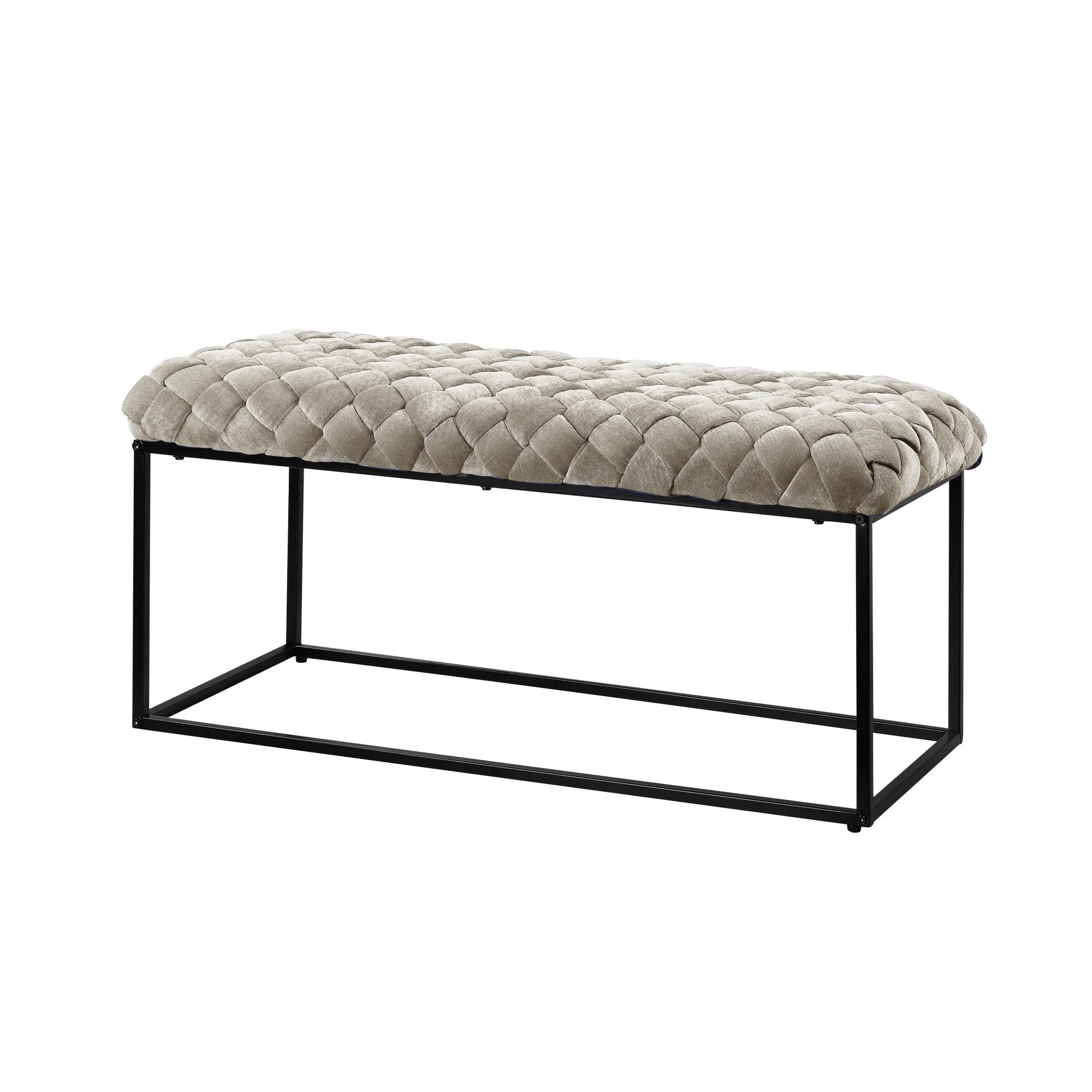 39" Cream And Black Upholstered Velvet Bench By Homeroots - Image 2