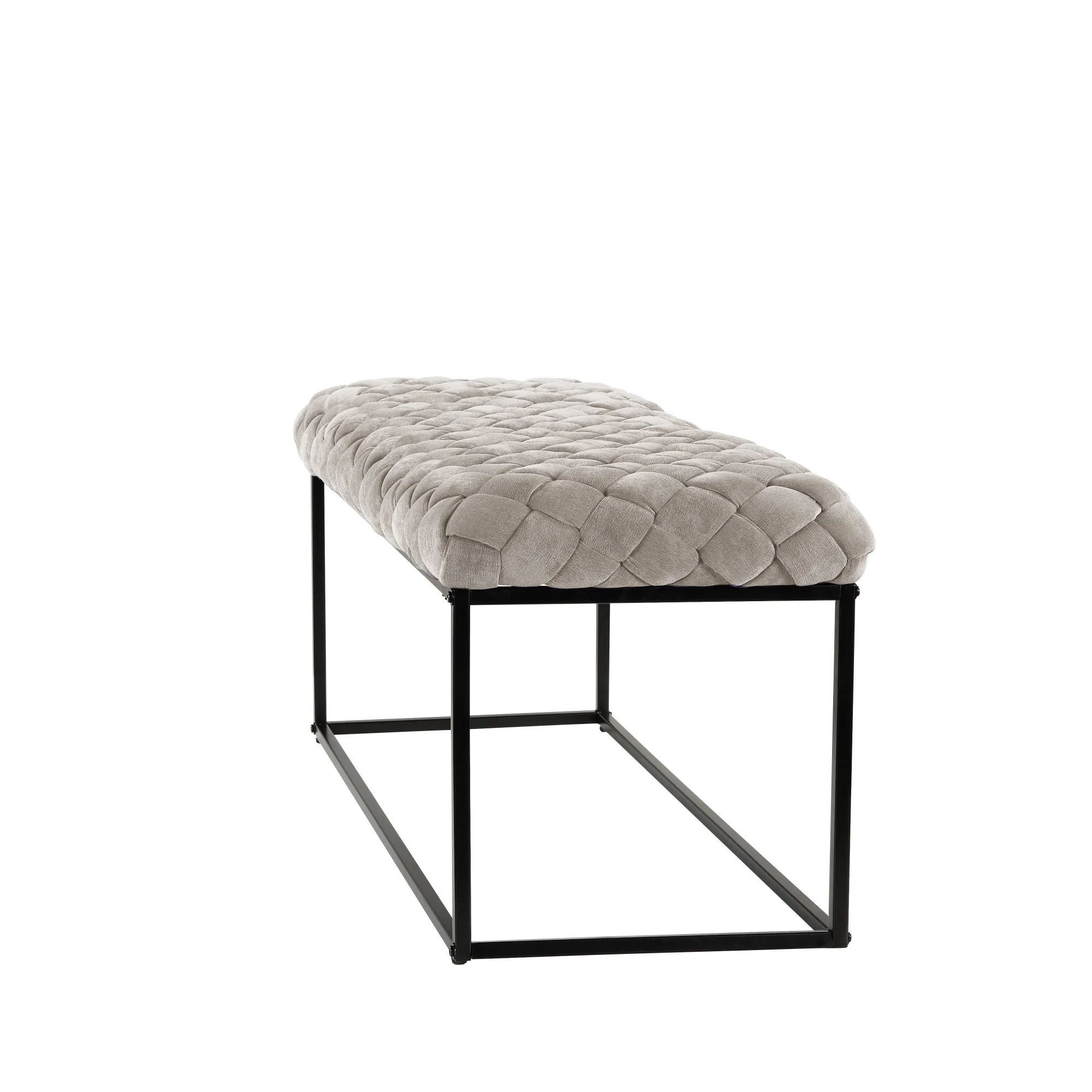 39" Cream And Black Upholstered Velvet Bench By Homeroots - Image 3