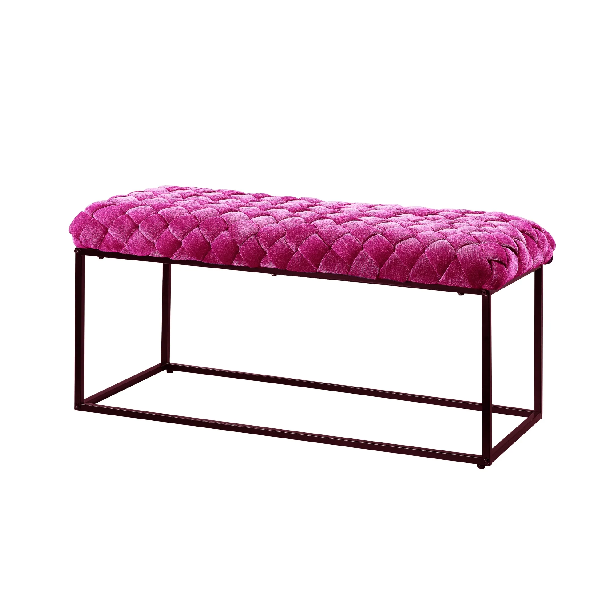 39" Fuchsia And Black Upholstered Velvet Bench By Homeroots - Image 2
