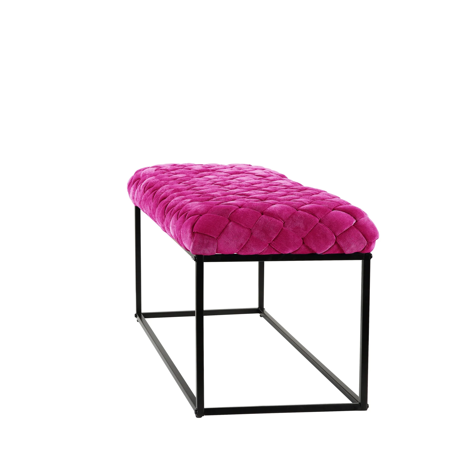 39" Fuchsia And Black Upholstered Velvet Bench By Homeroots - Image 3