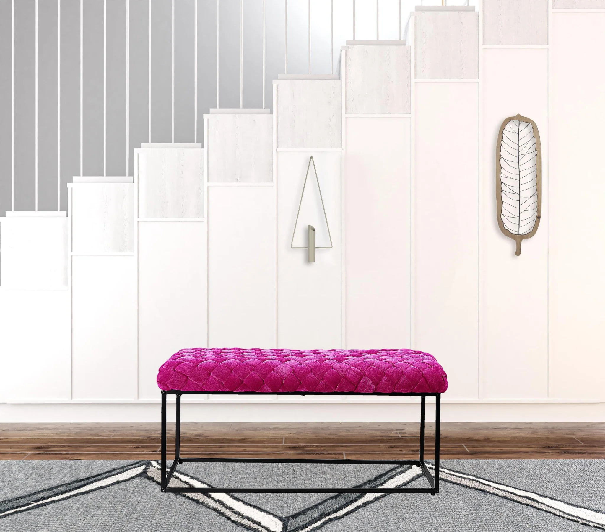 39" Fuchsia And Black Upholstered Velvet Bench By Homeroots - Image 4