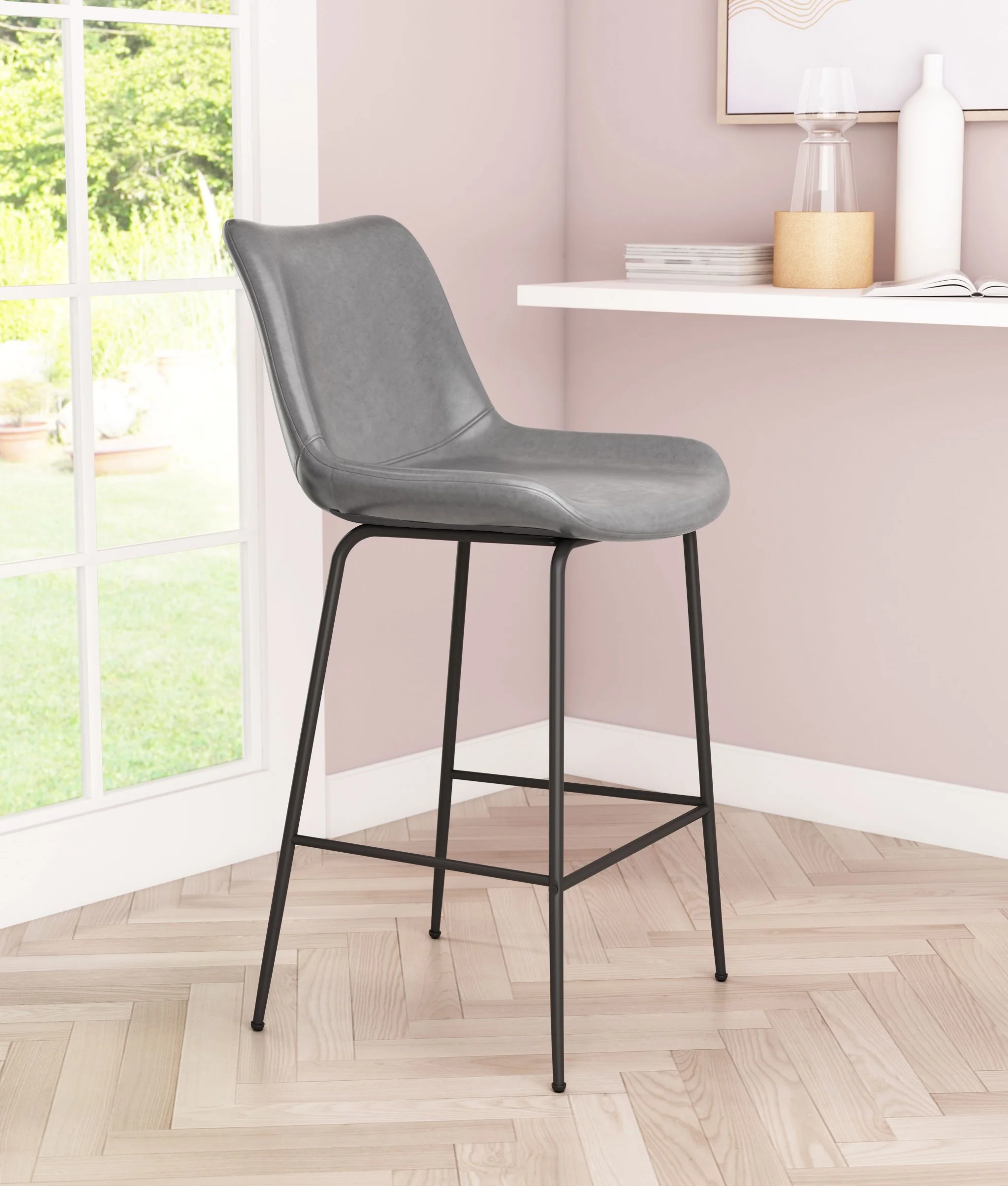 39" Gray And Black Steel Low Back Counter Height Bar Chair With Footrest By Homeroots - Image 5