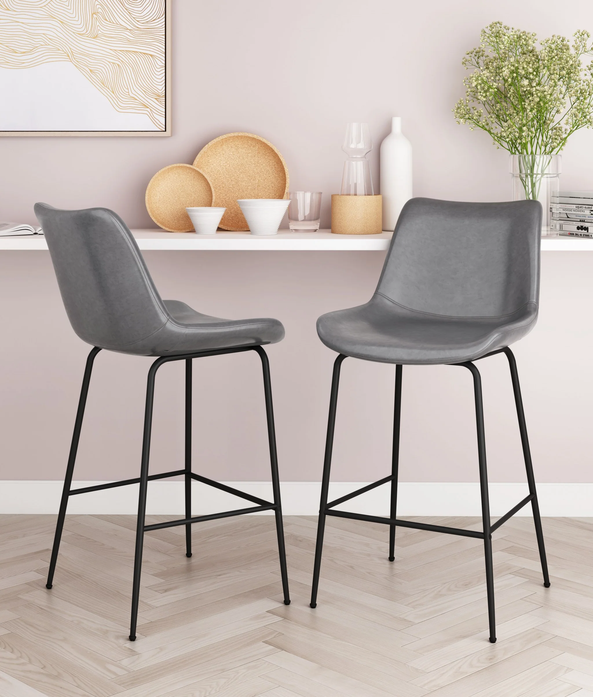 39" Gray And Black Steel Low Back Counter Height Bar Chair With Footrest By Homeroots - Image 6