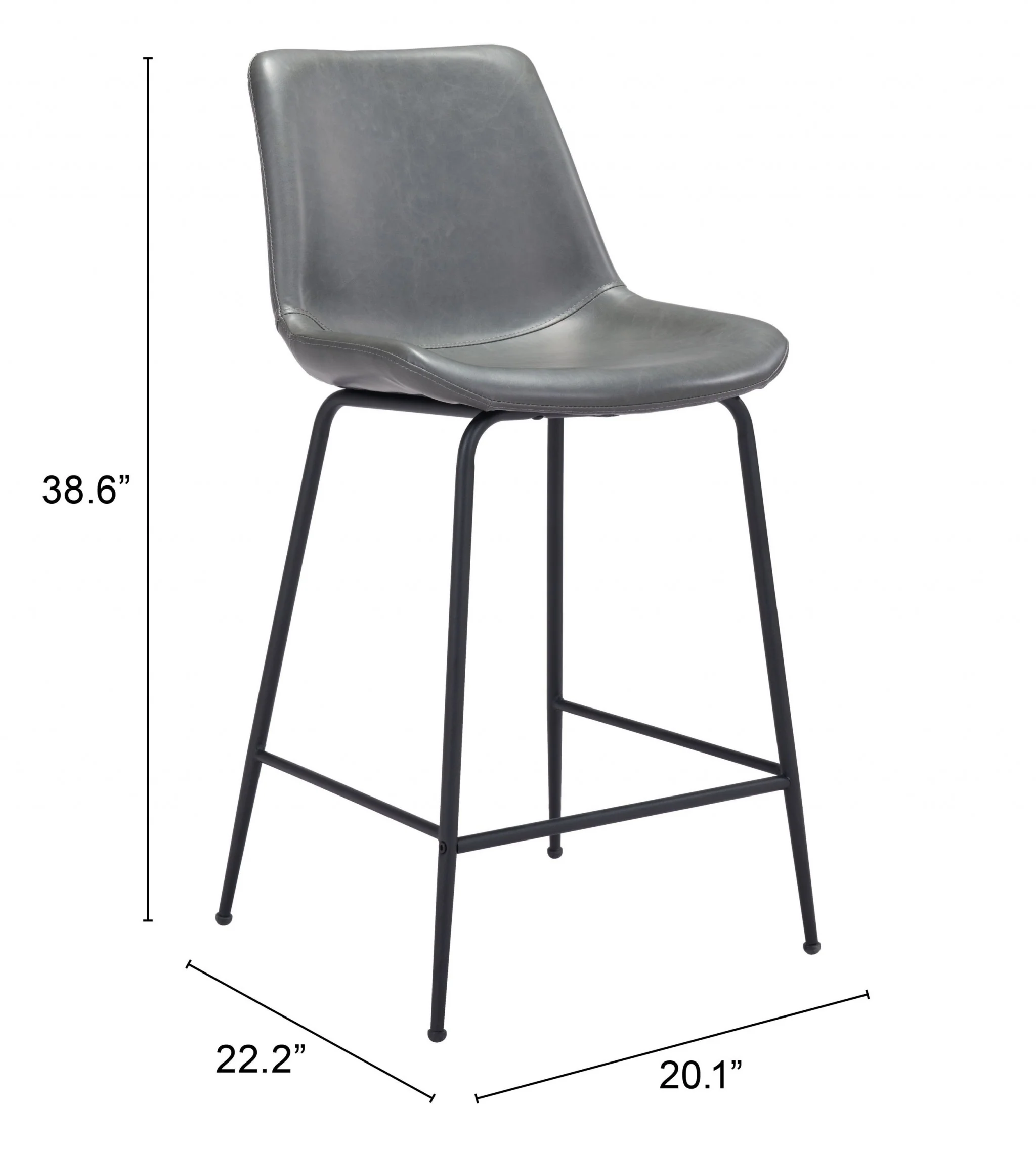 39" Gray And Black Steel Low Back Counter Height Bar Chair With Footrest By Homeroots - Image 7
