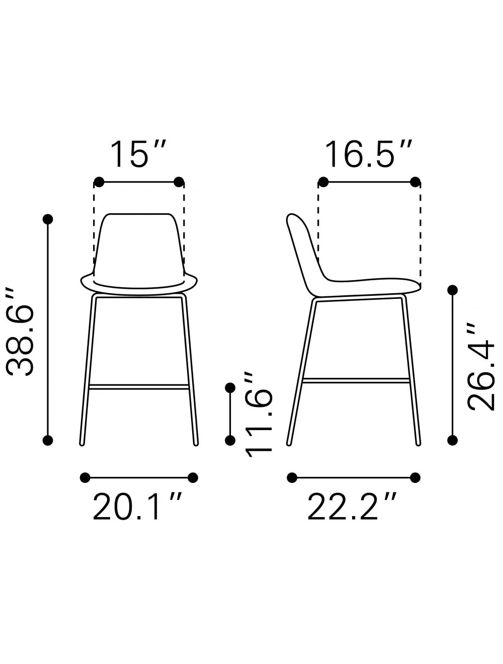39" Gray And Black Steel Low Back Counter Height Bar Chair With Footrest By Homeroots - Image 8
