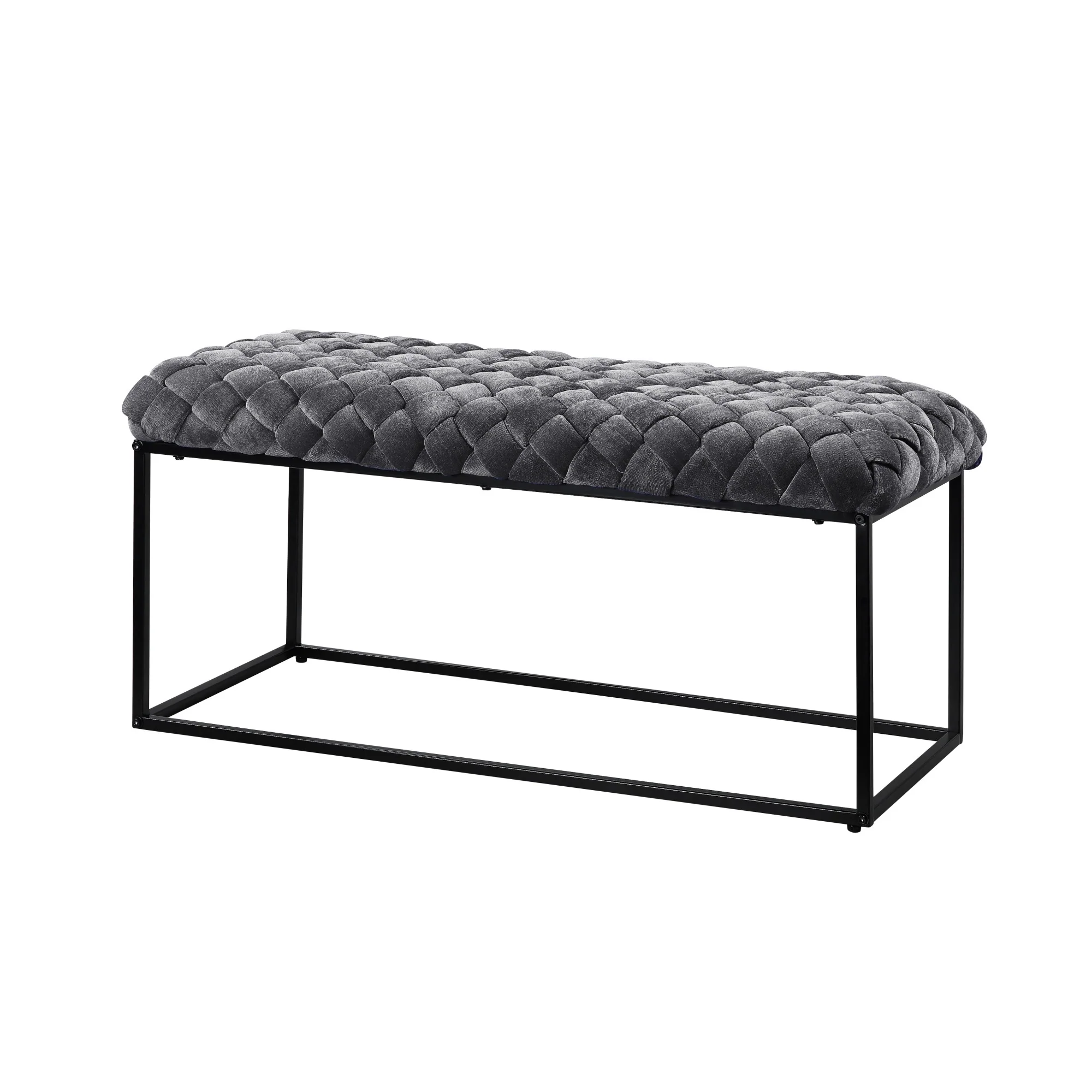 39" Gray And Black Upholstered Velvet Bench By Homeroots - Image 2