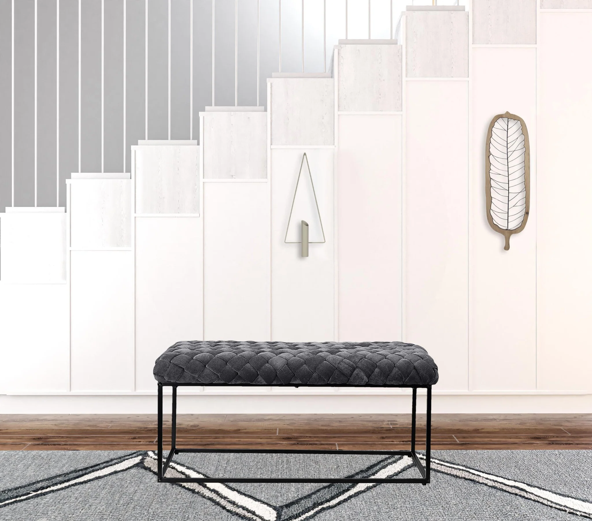 39" Gray And Black Upholstered Velvet Bench By Homeroots - Image 5