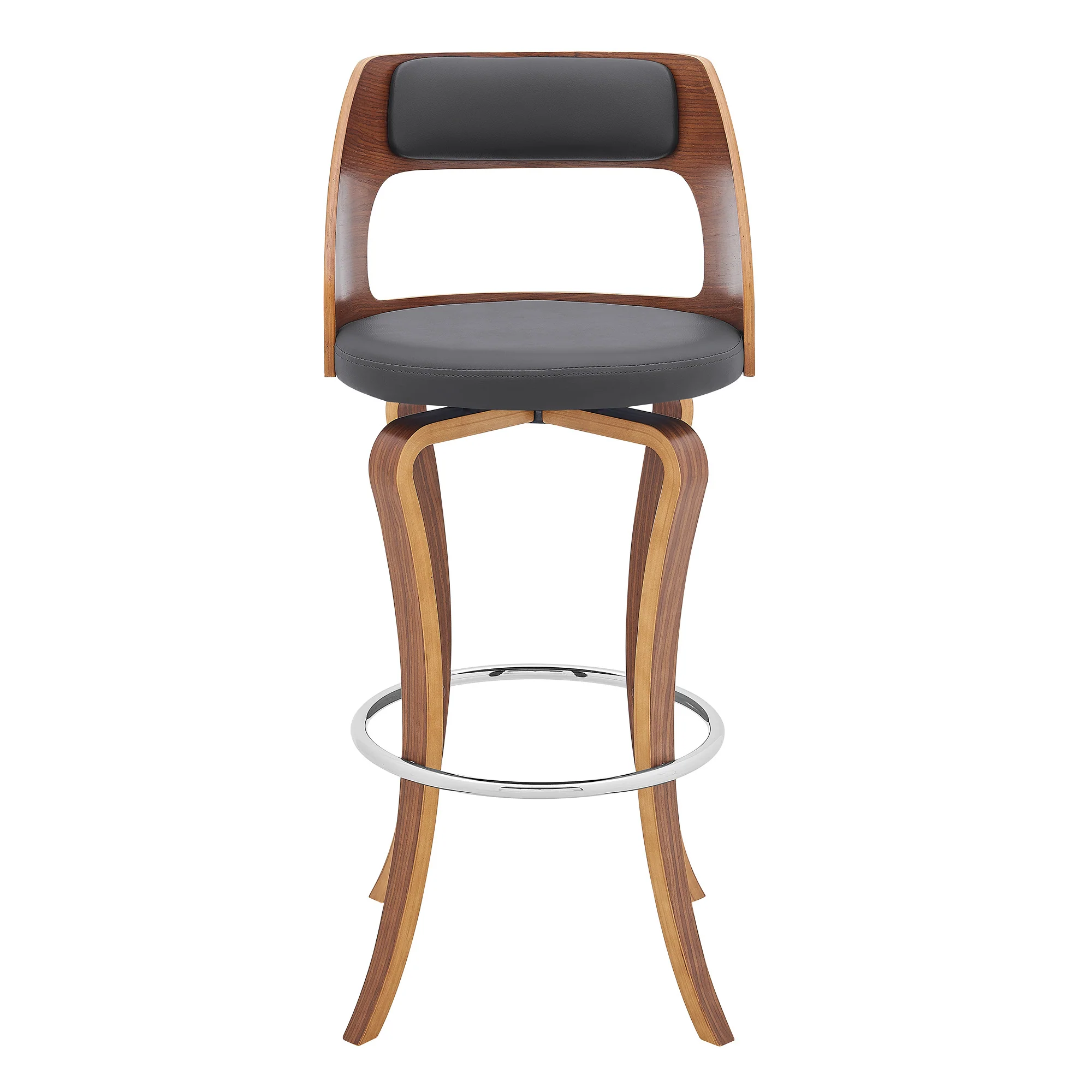 39" Gray And Brown Faux Leather Swivel Bar Height Chair With Footrest By Homeroots - Image 2