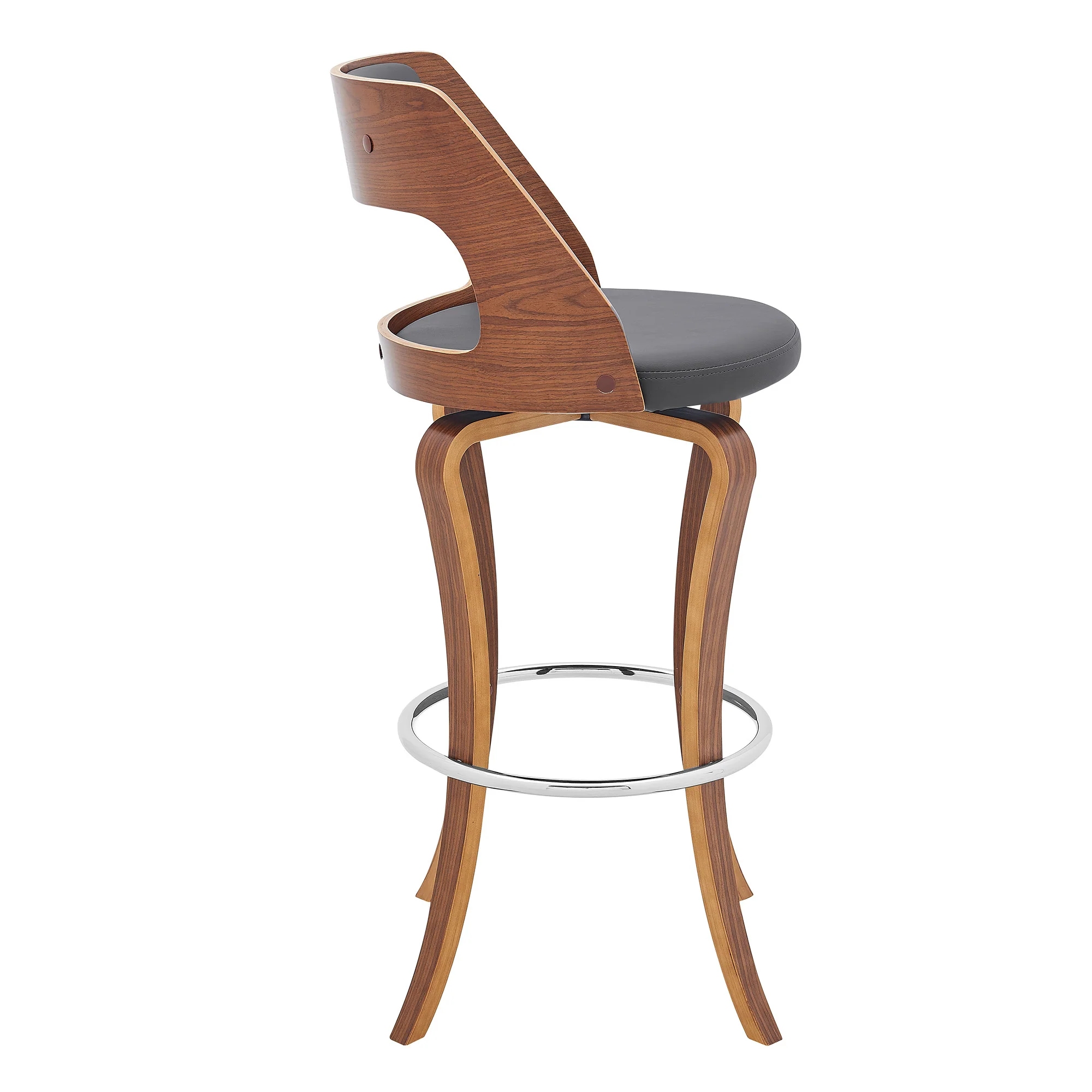 39" Gray And Brown Faux Leather Swivel Bar Height Chair With Footrest By Homeroots - Image 3
