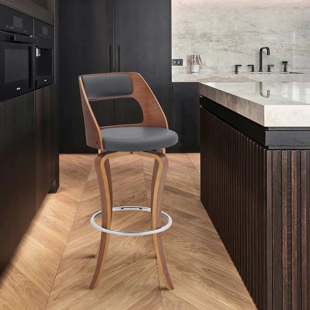 39" Gray And Brown Faux Leather Swivel Bar Height Chair With Footrest By Homeroots - Image 9