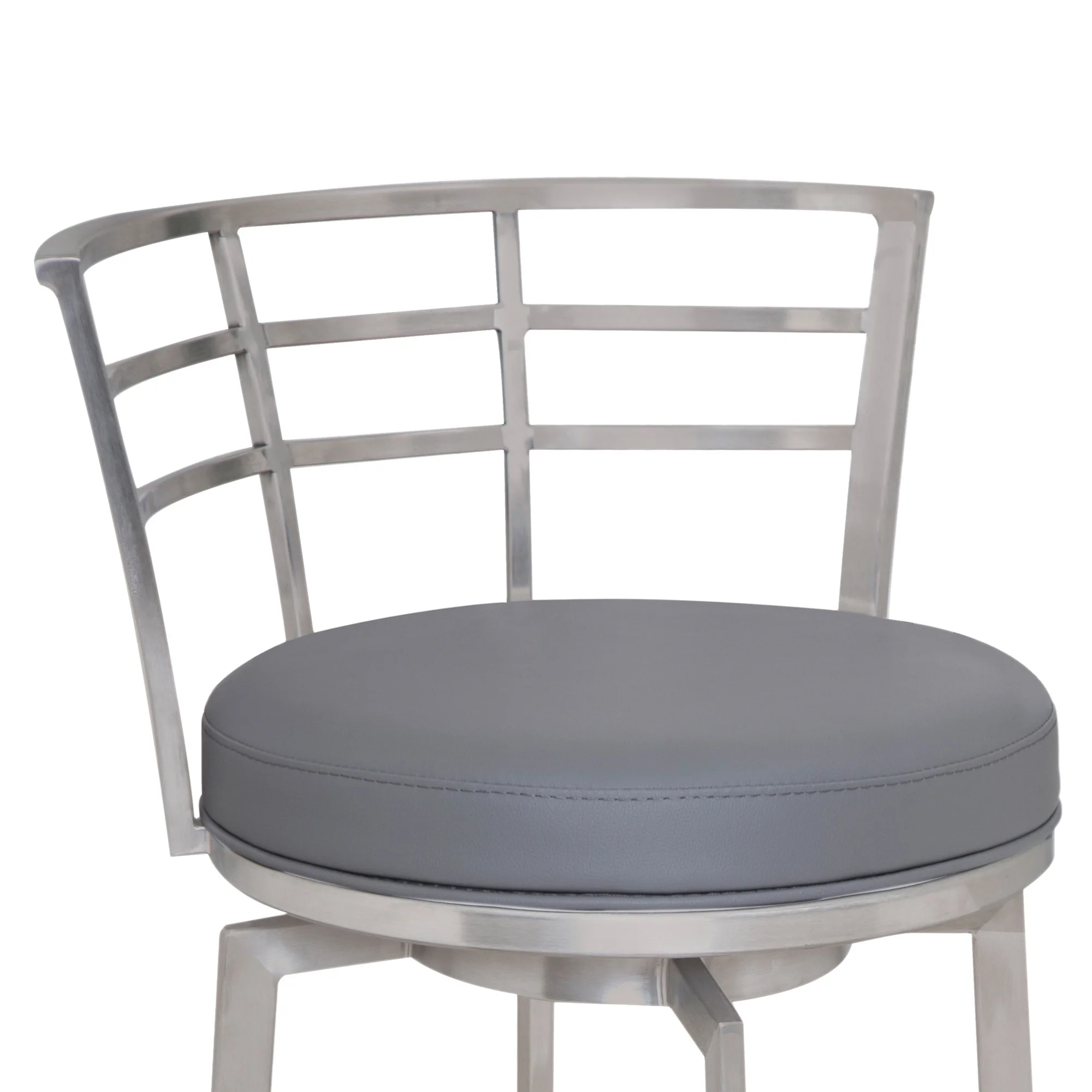 39" Gray Faux Leather And Iron Swivel Low Back Bar Height Chair By Homeroots - Image 3