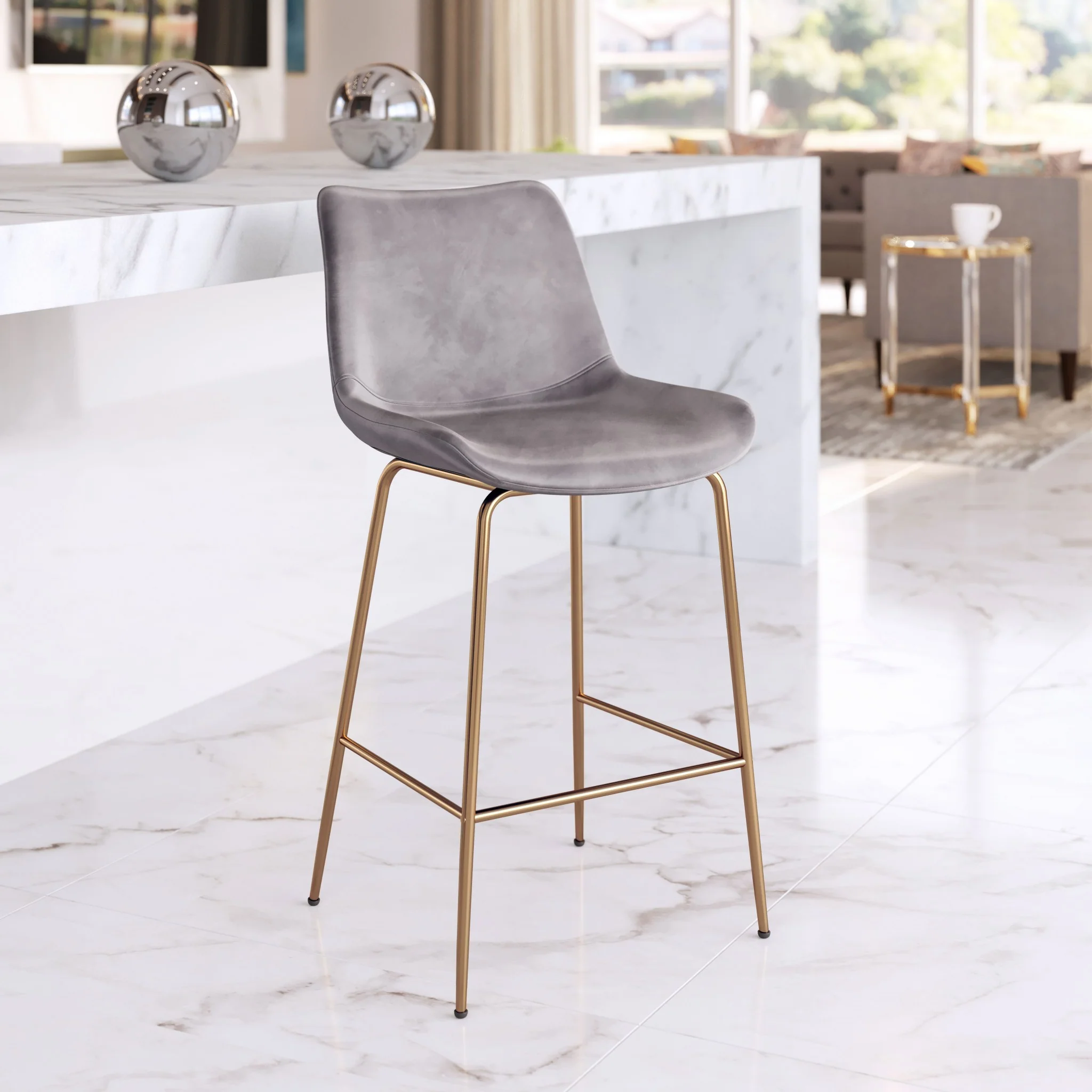 39" Gray Steel Low Back Chair With Footrest By Homeroots - Image 7