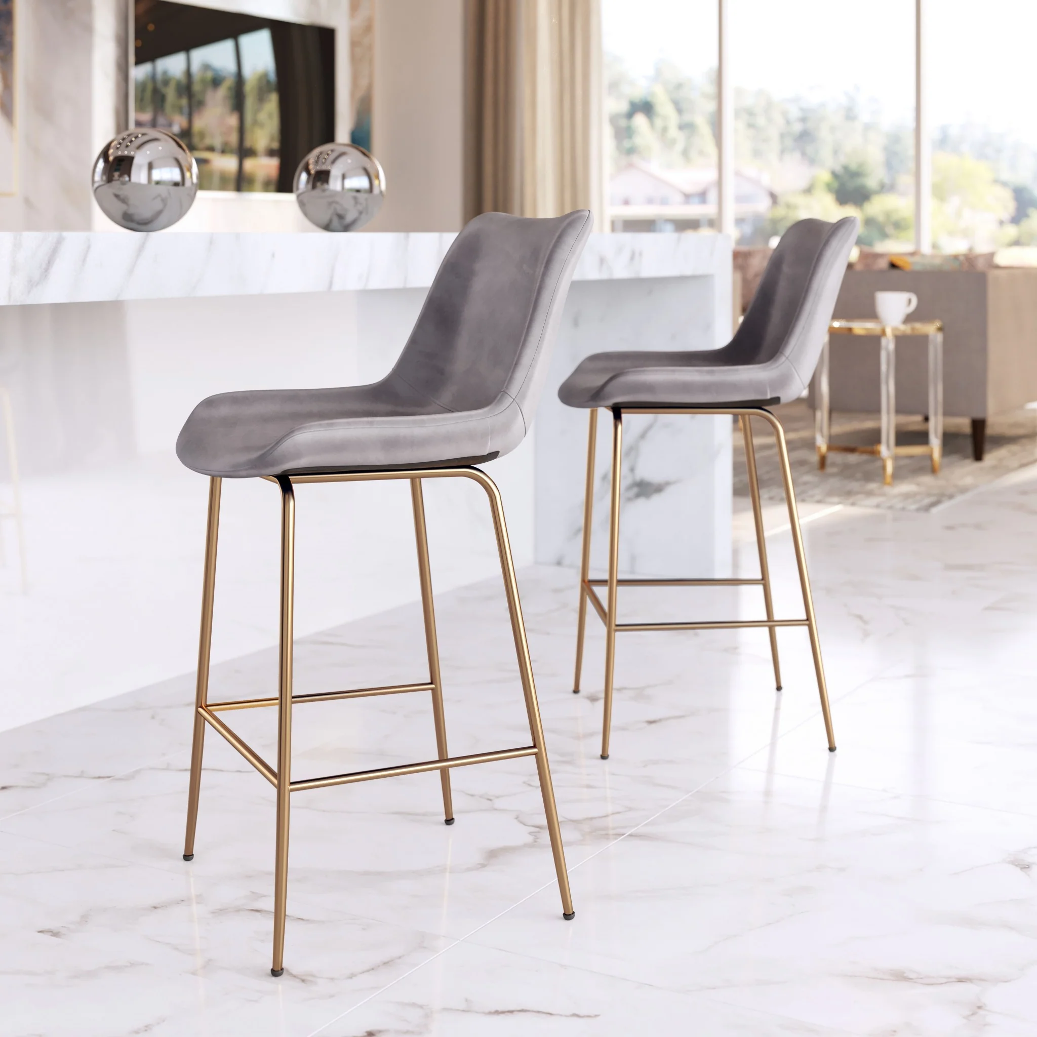39" Gray Steel Low Back Chair With Footrest By Homeroots - Image 8