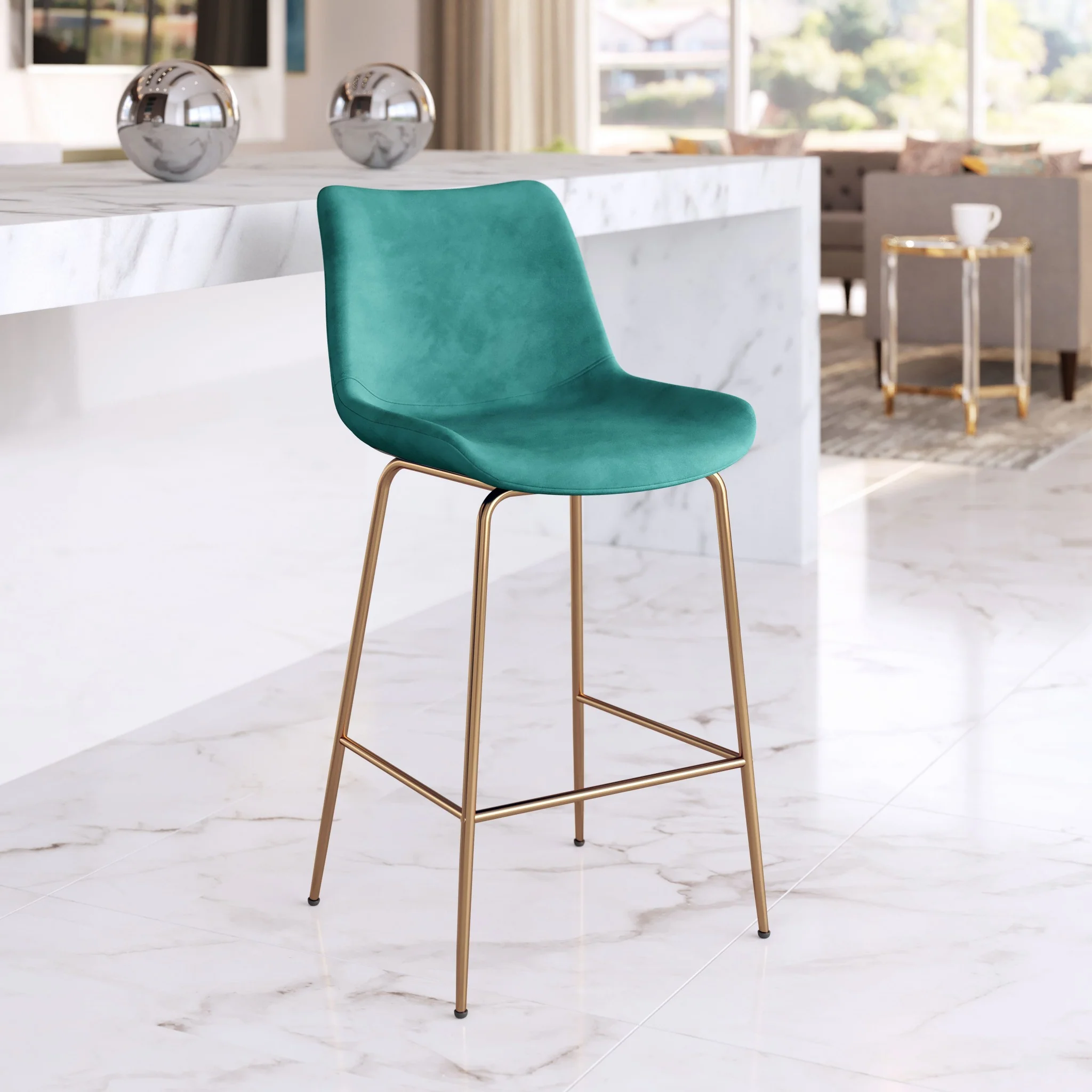 39" Green Steel Low Back Chair With Footrest By Homeroots - Image 7