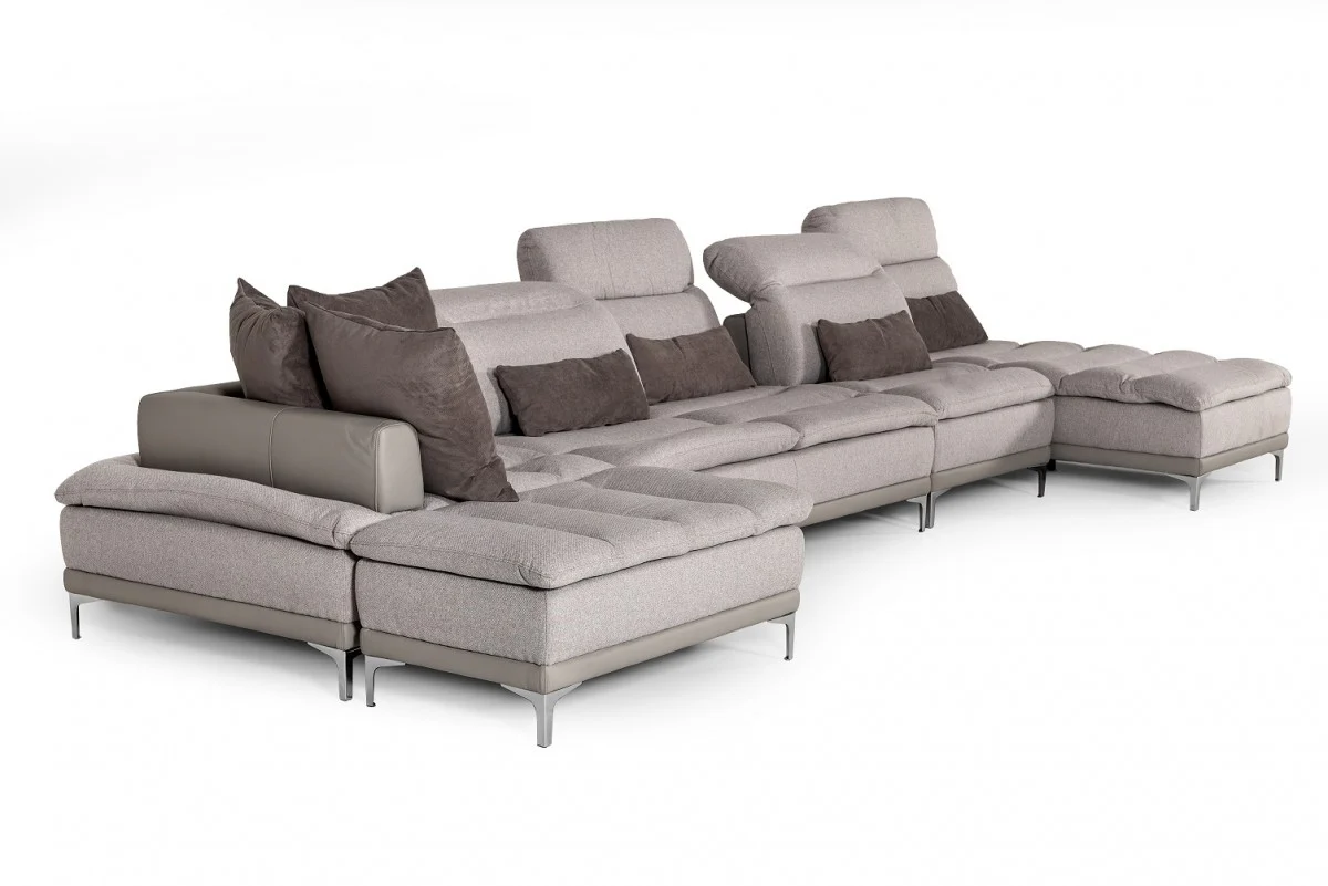 39' Grey Fabric Foam Wood and Stainless Steel Sectional Sofa By Homeroots - Image 3
