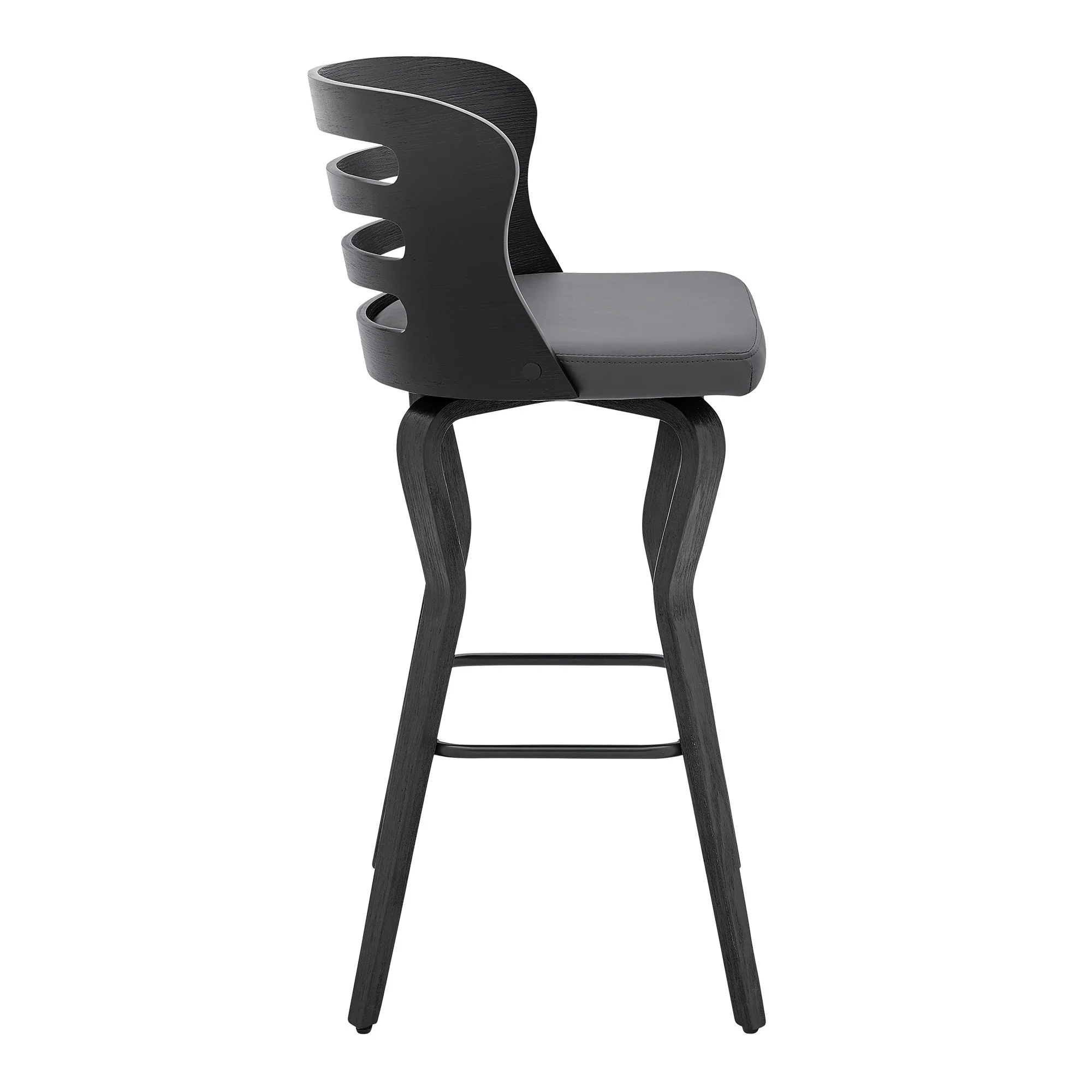 39" Matte Black And Gray Bar Height Swivel Full Back Bar Chair By Homeroots - Image 3