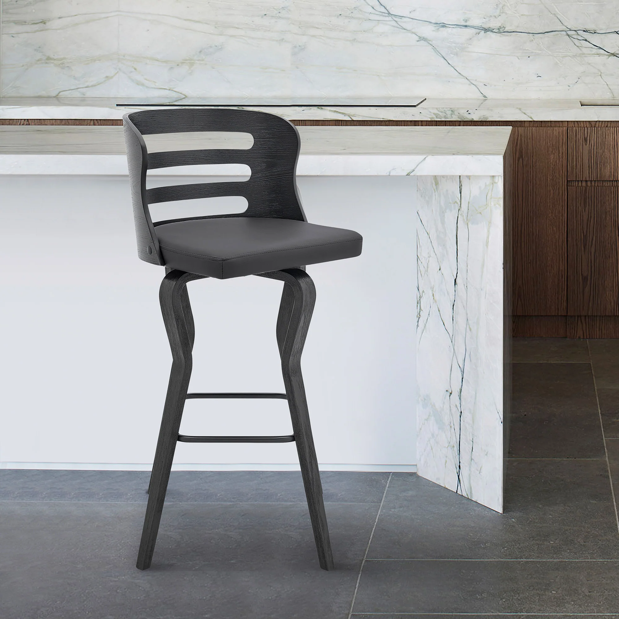 39" Matte Black And Gray Bar Height Swivel Full Back Bar Chair By Homeroots - Image 9