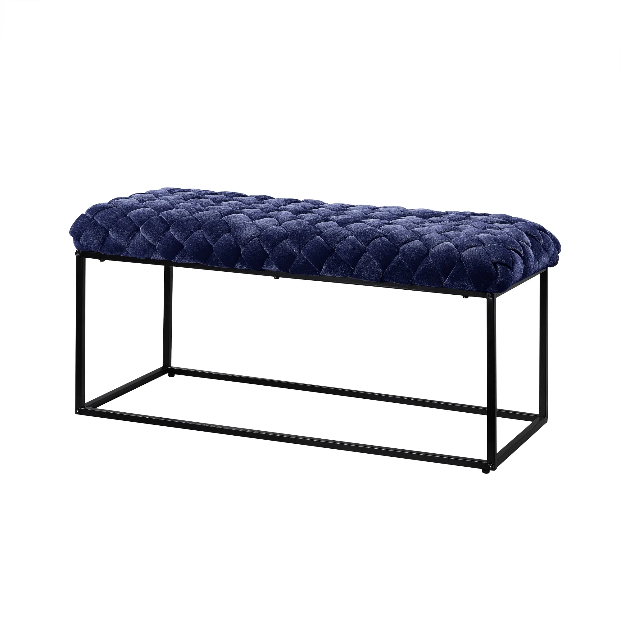39" Navy Blue And Black Upholstered Velvet Bench By Homeroots - Image 2
