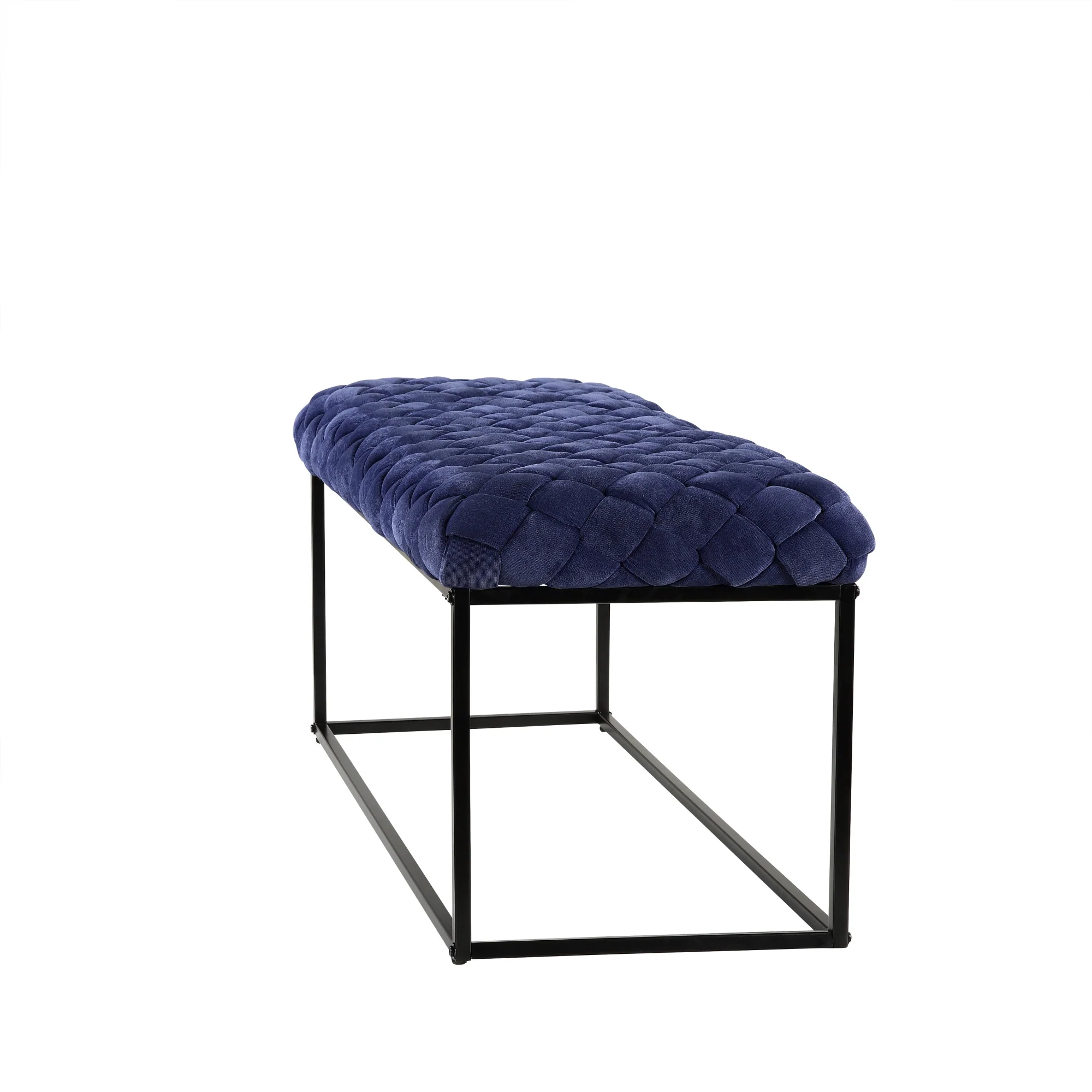 39" Navy Blue And Black Upholstered Velvet Bench By Homeroots - Image 3