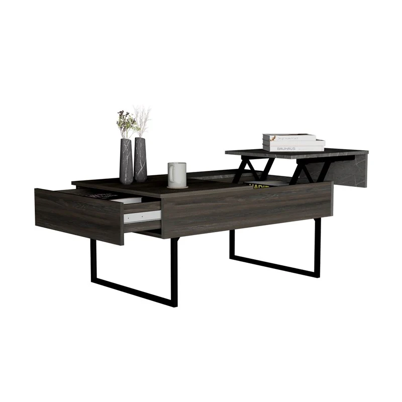39" Onyx And Carbon Rectangular Lift Top Coffee Table With Drawer By Homeroots - Image 4