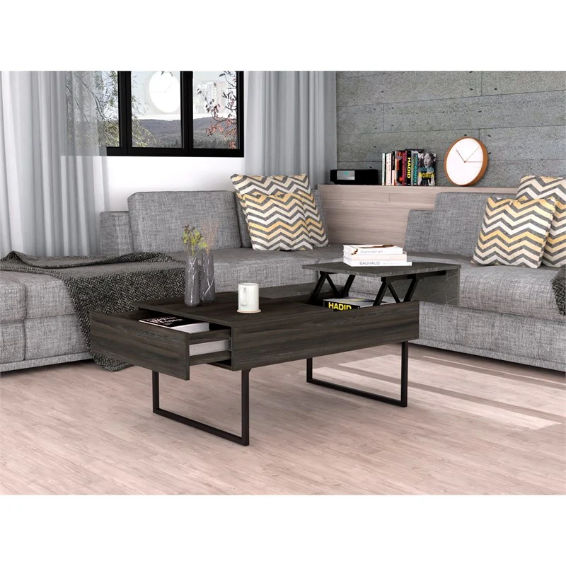 39" Onyx And Carbon Rectangular Lift Top Coffee Table With Drawer By Homeroots - Image 7