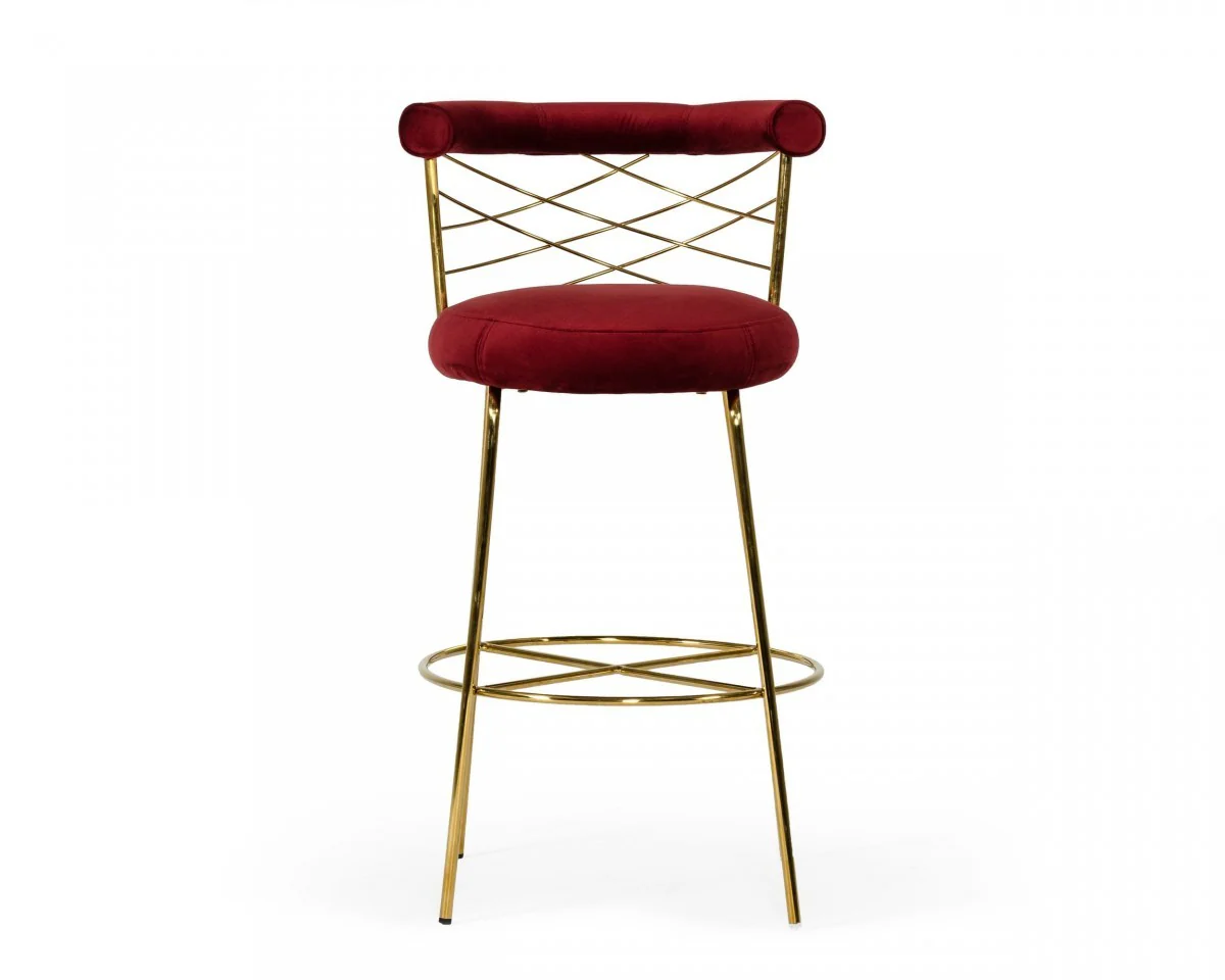 39" Red And Gold Velvet Low Back Bar Height Chair With Footrest By Homeroots - Image 2